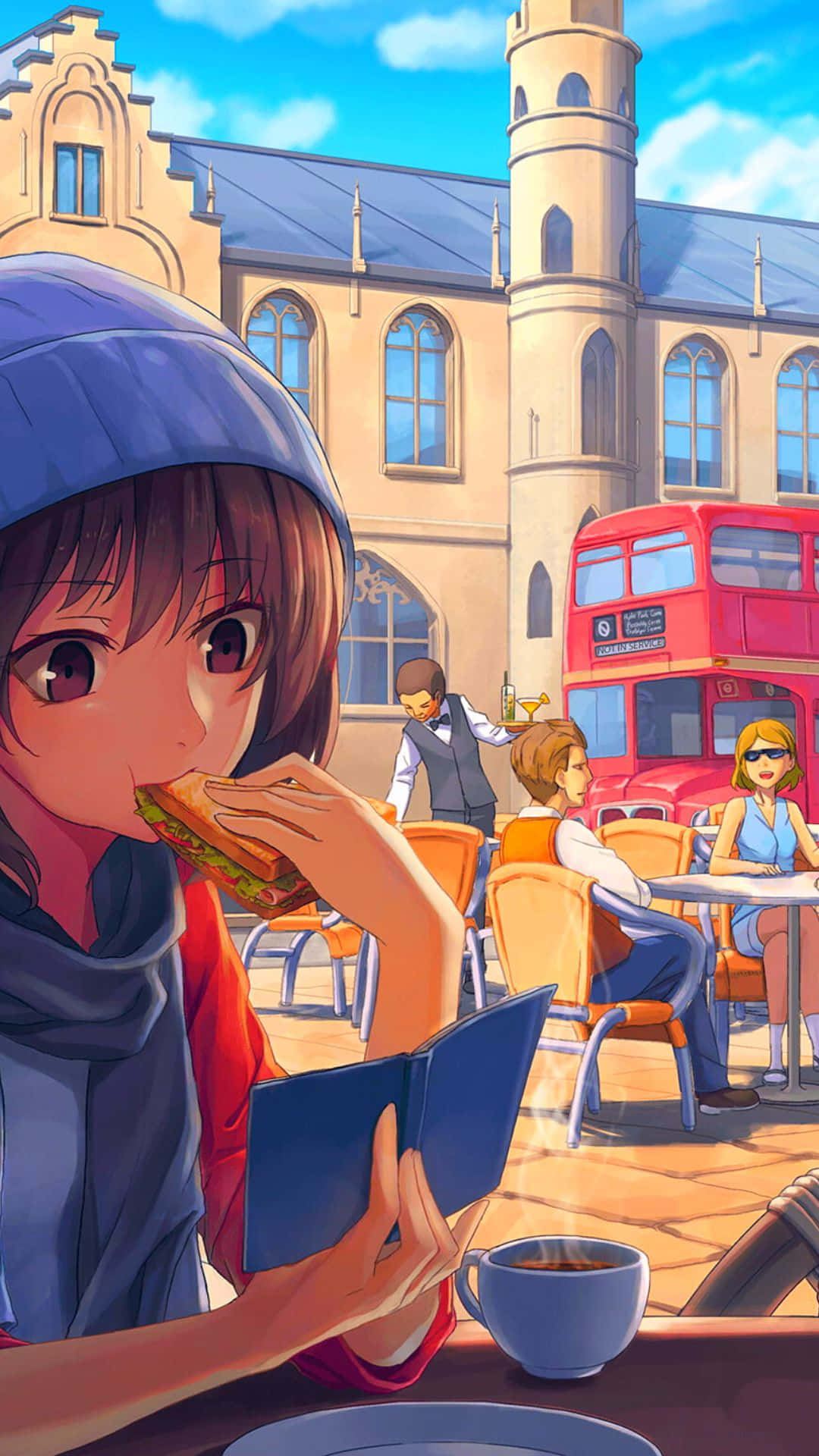 アニメ風サンドイッチカフェの背景 壁紙