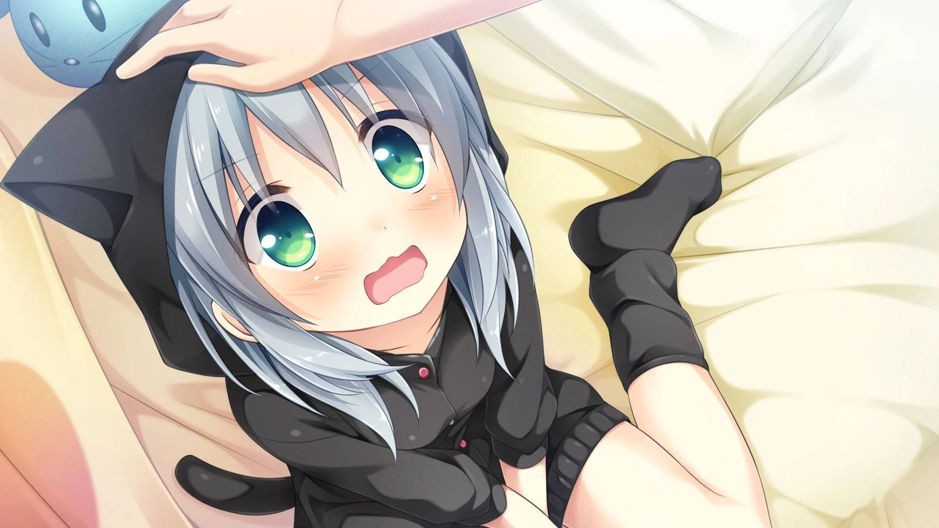 アニメ風フード付き猫娘 壁紙