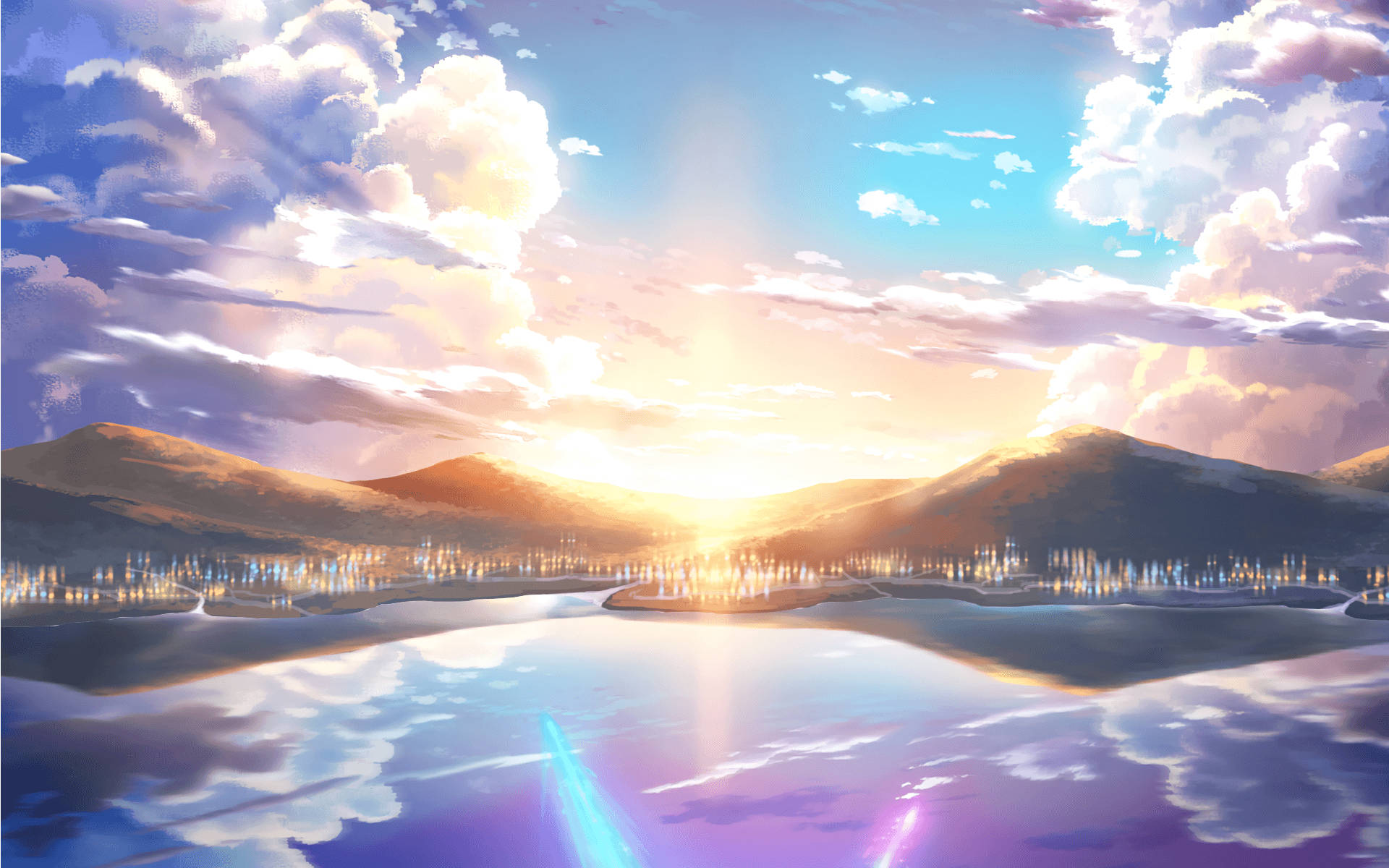 アニメ風景 山の夜明け 壁紙