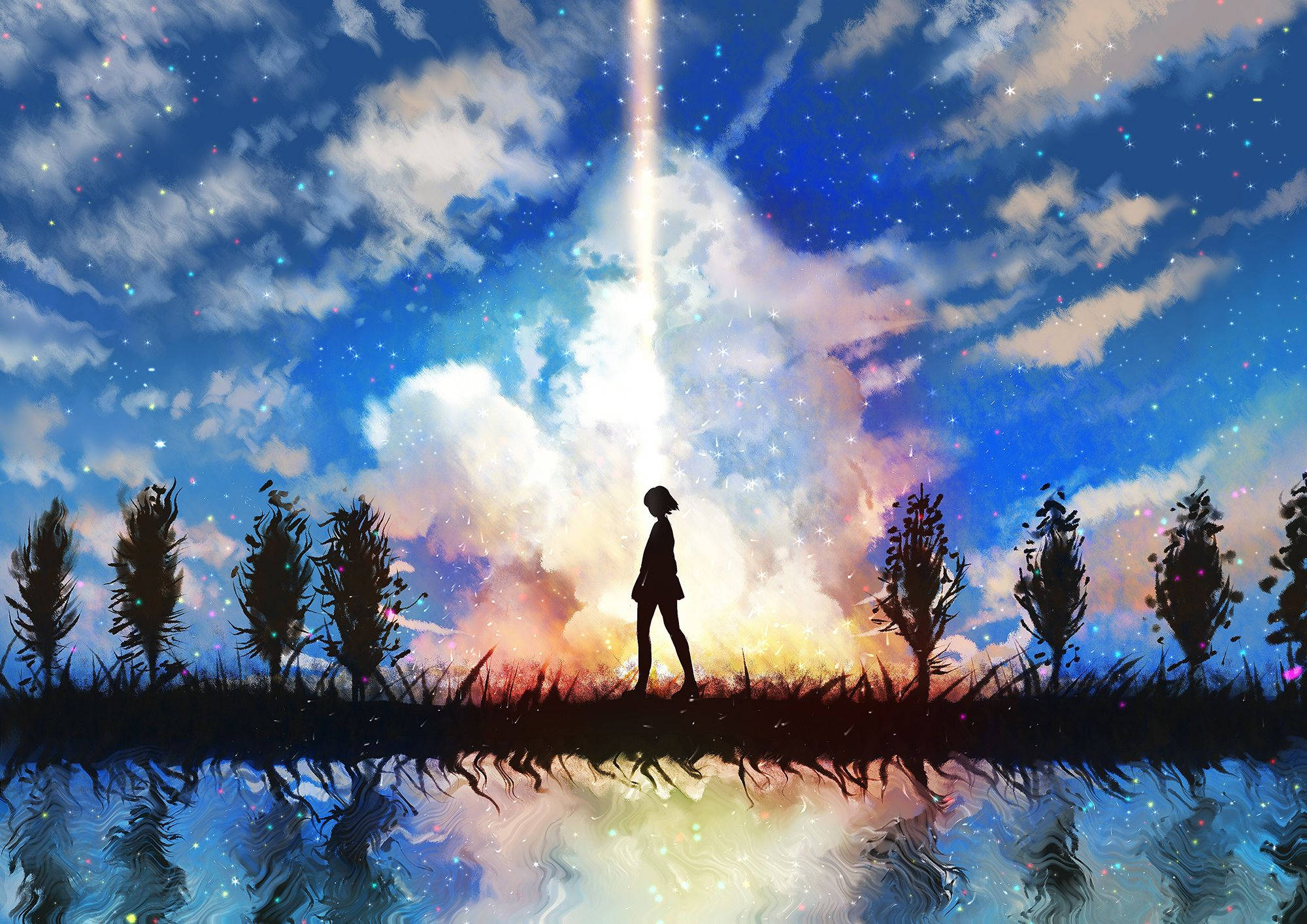 アニメ風景 星空の空 壁紙