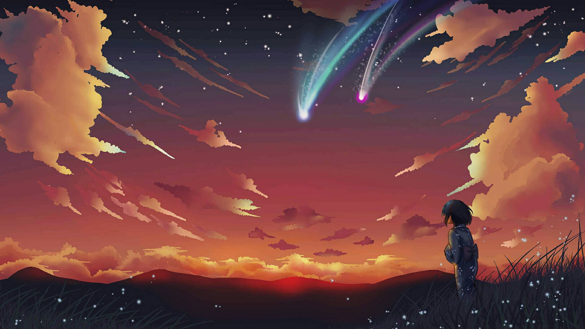 アニメ風景 流れ星 壁紙
