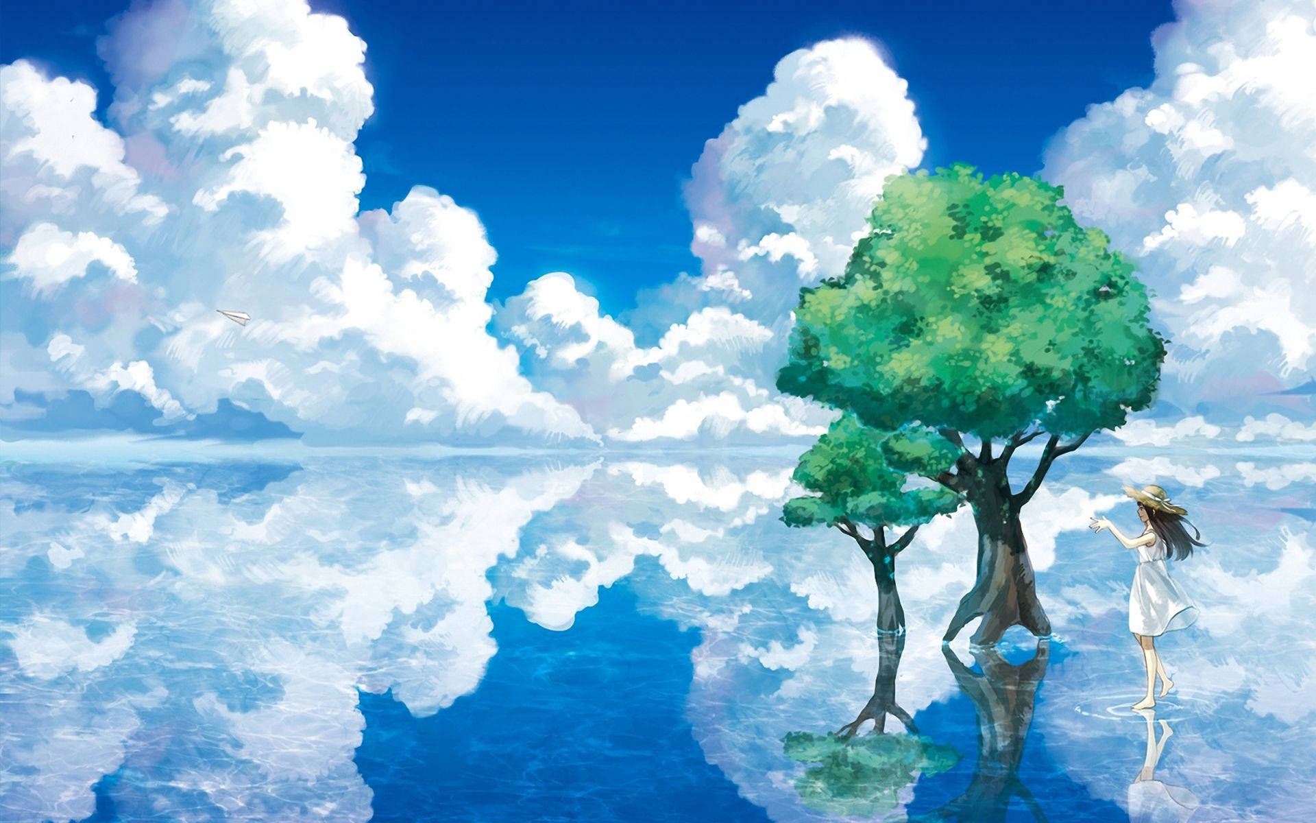 アニメ風景 鏡のような湖 壁紙