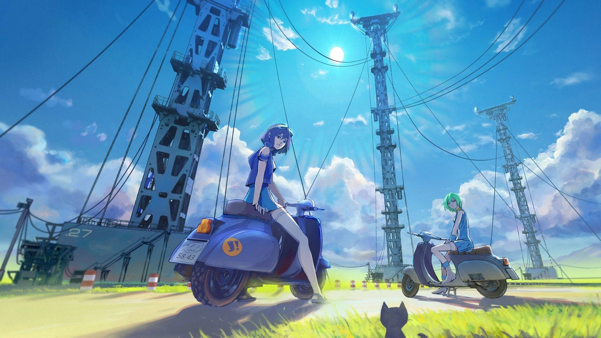 アニメ風景 電線 壁紙