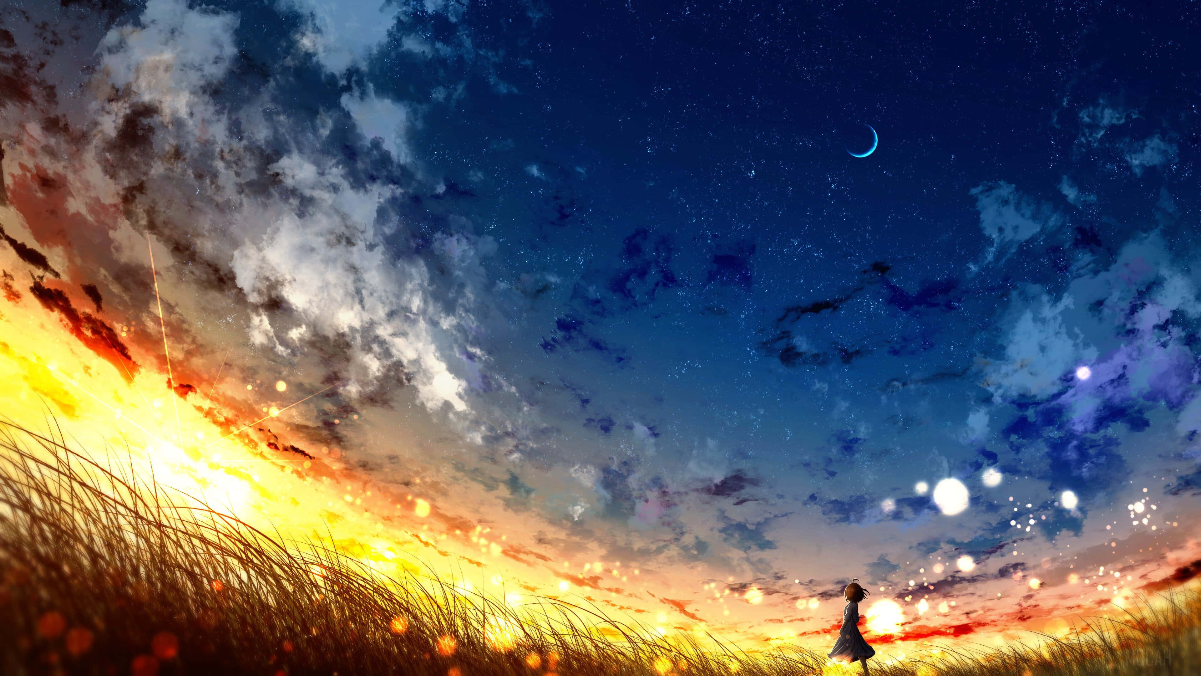 アニメ風景の夕暮れの空を探索 壁紙