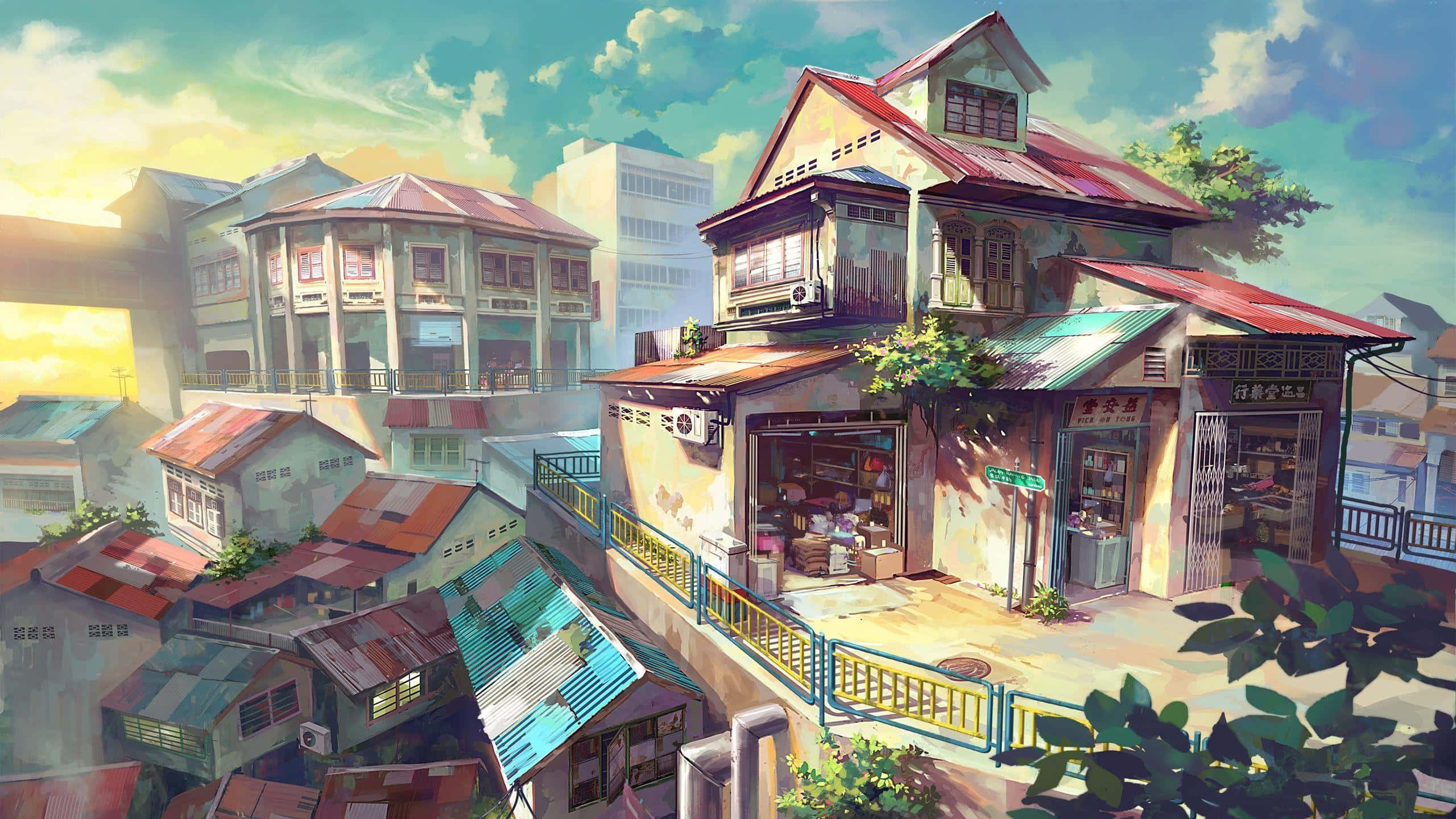 アニメ風景の平和な景色 壁紙