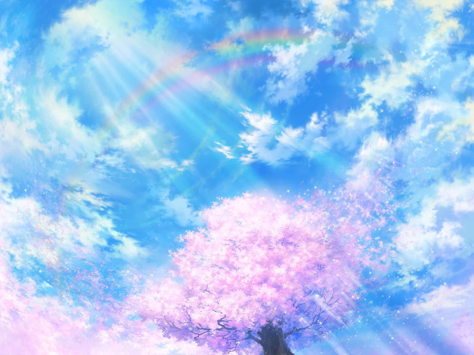 アニメ風景の明るい桜の背景 壁紙