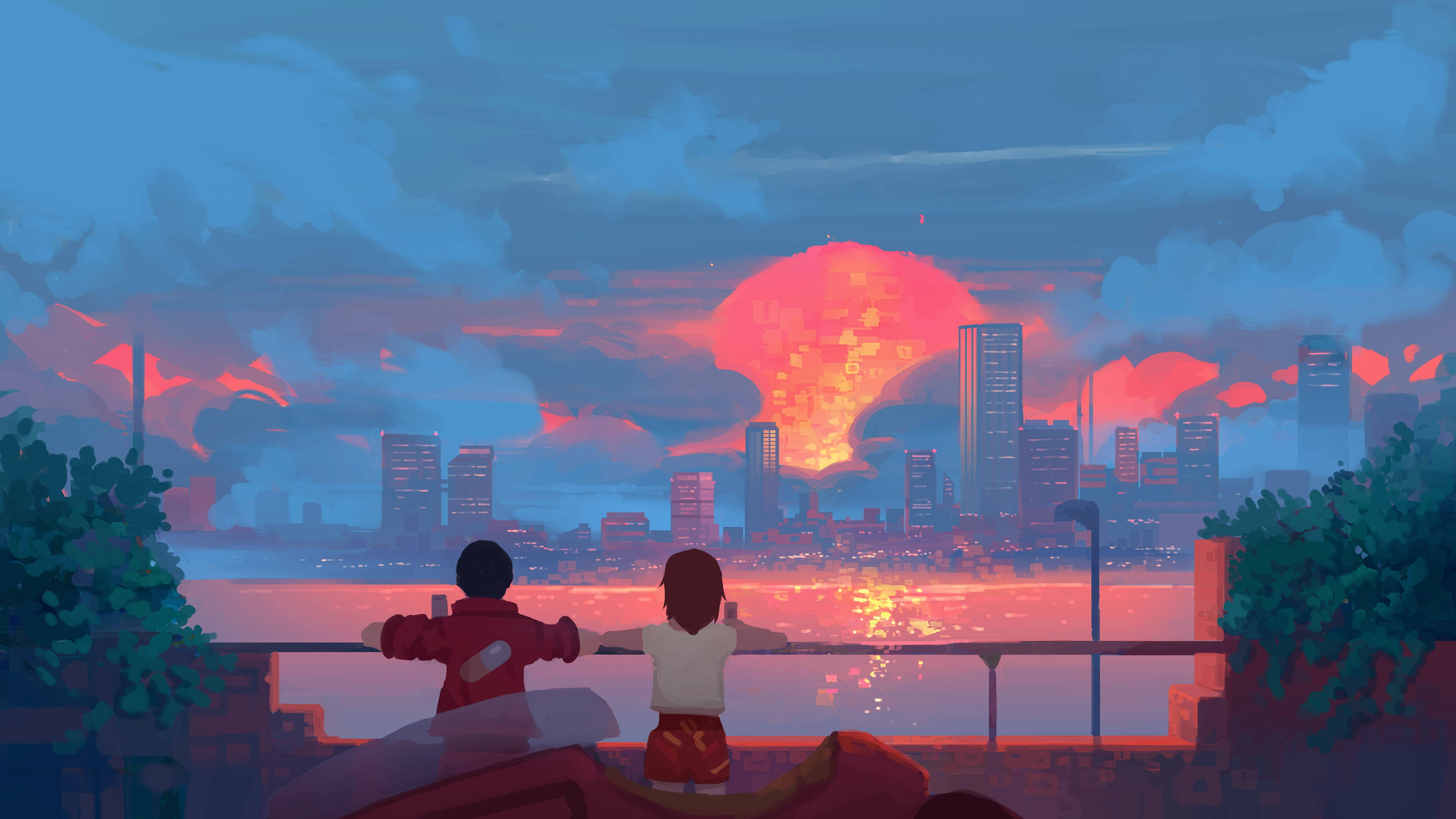 アートな夕日景色 壁紙
