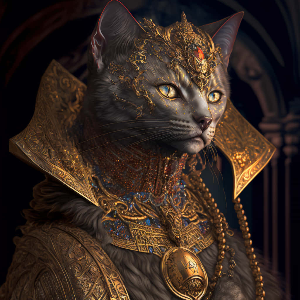 エジプトの猫と金のジュエリーの写真 壁紙