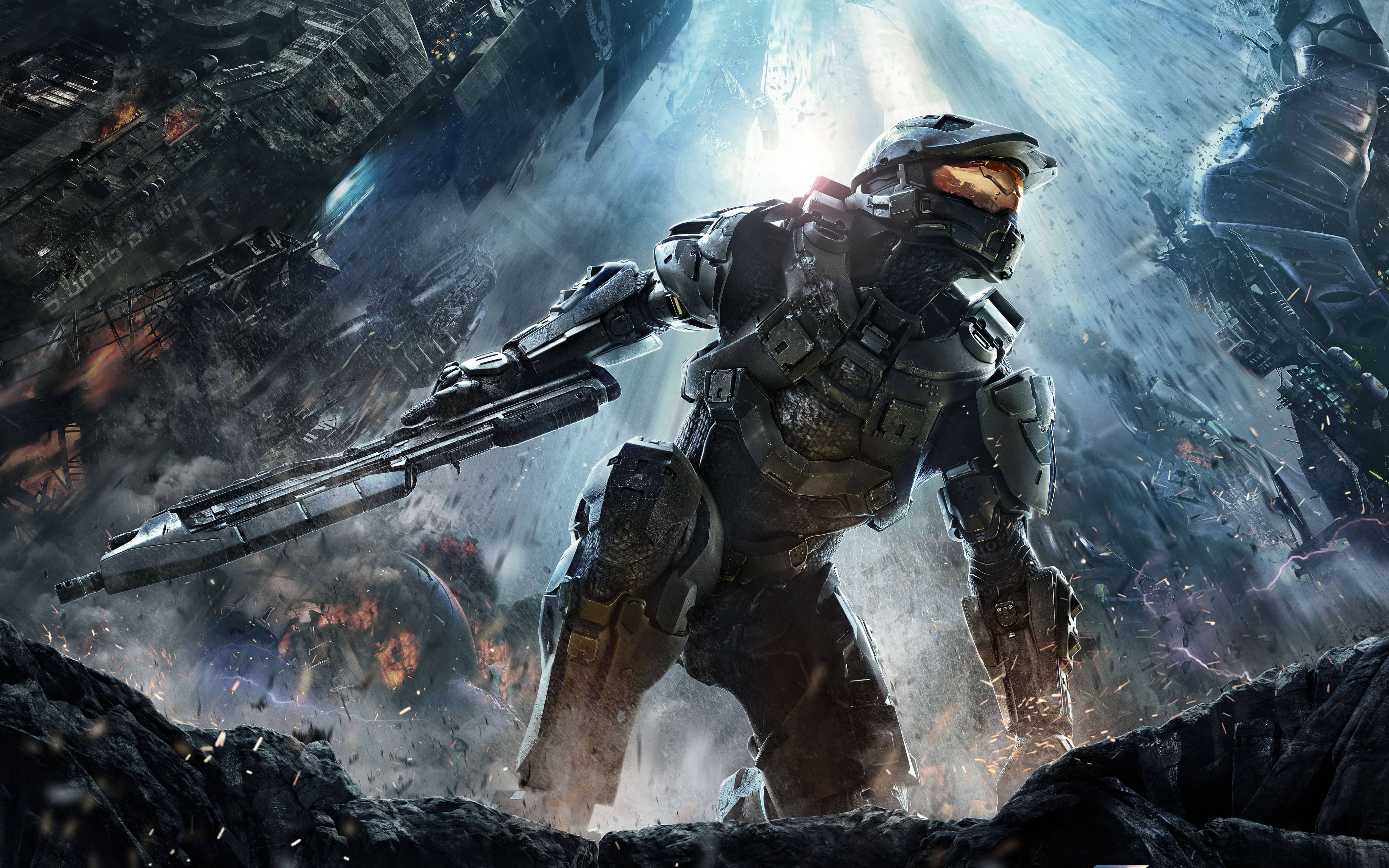 エピックなHaloマスター・チーフのシーンを4Kゲーミングフォンで 壁紙