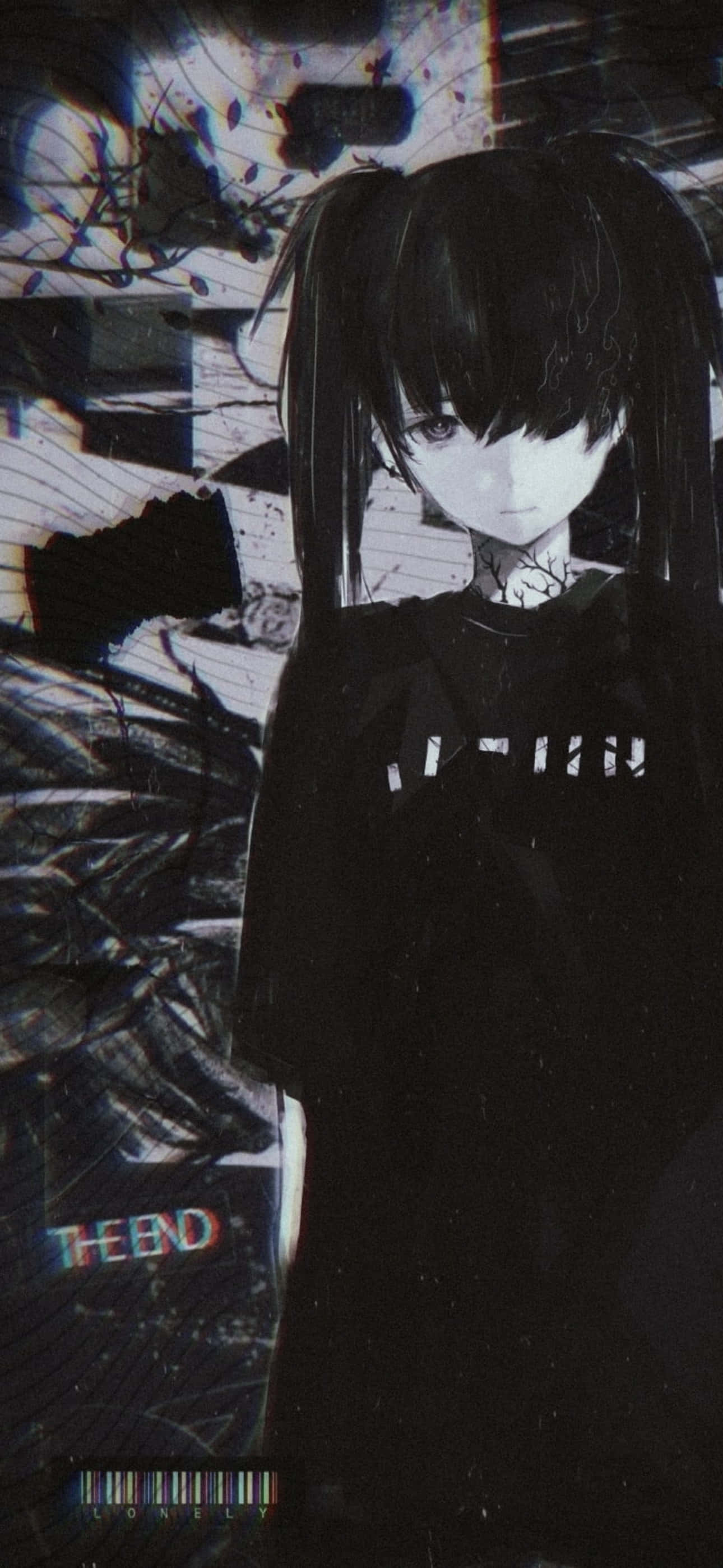 エモい黒髪アニメ少女のiPhone壁紙 壁紙