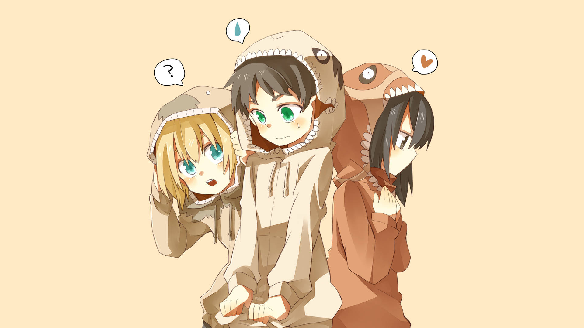 エレン・アルミン・ミカサのかわいいパーカー 壁紙