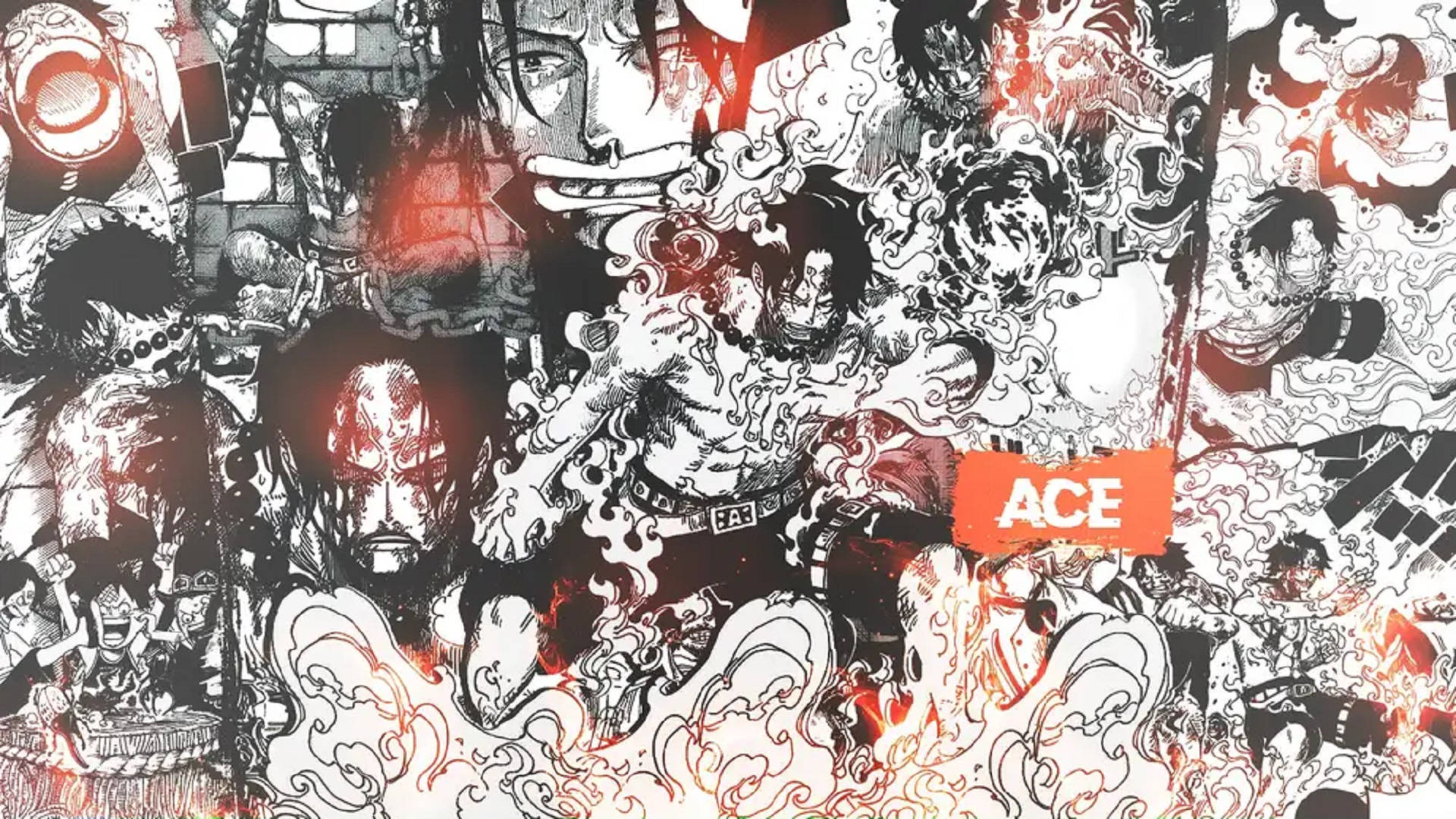 エースとルフィの漫画パネル 壁紙