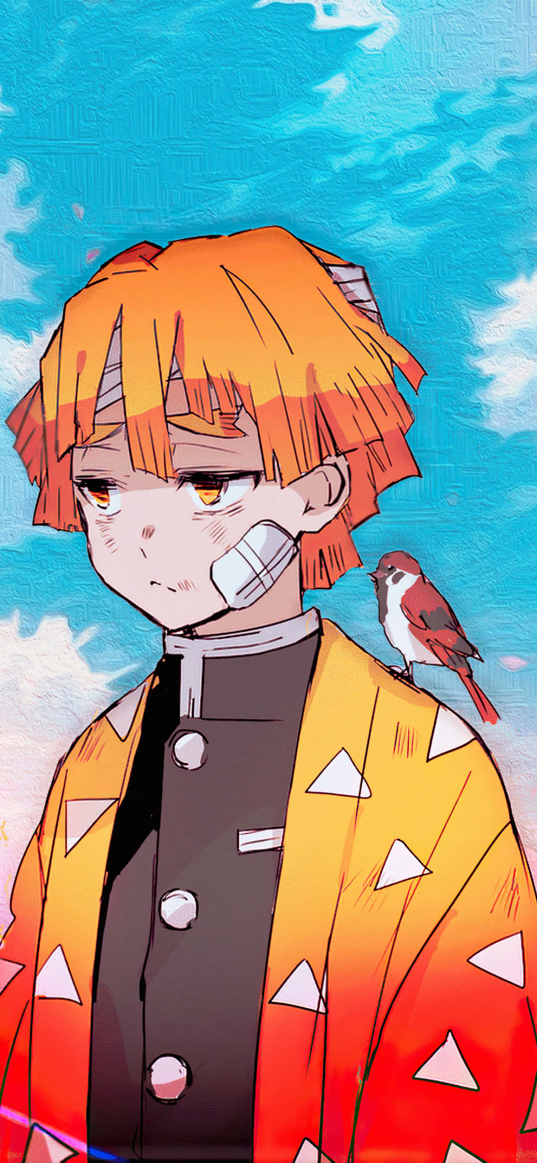 オレンジの髪の男性と肩に乗った鳥 壁紙
