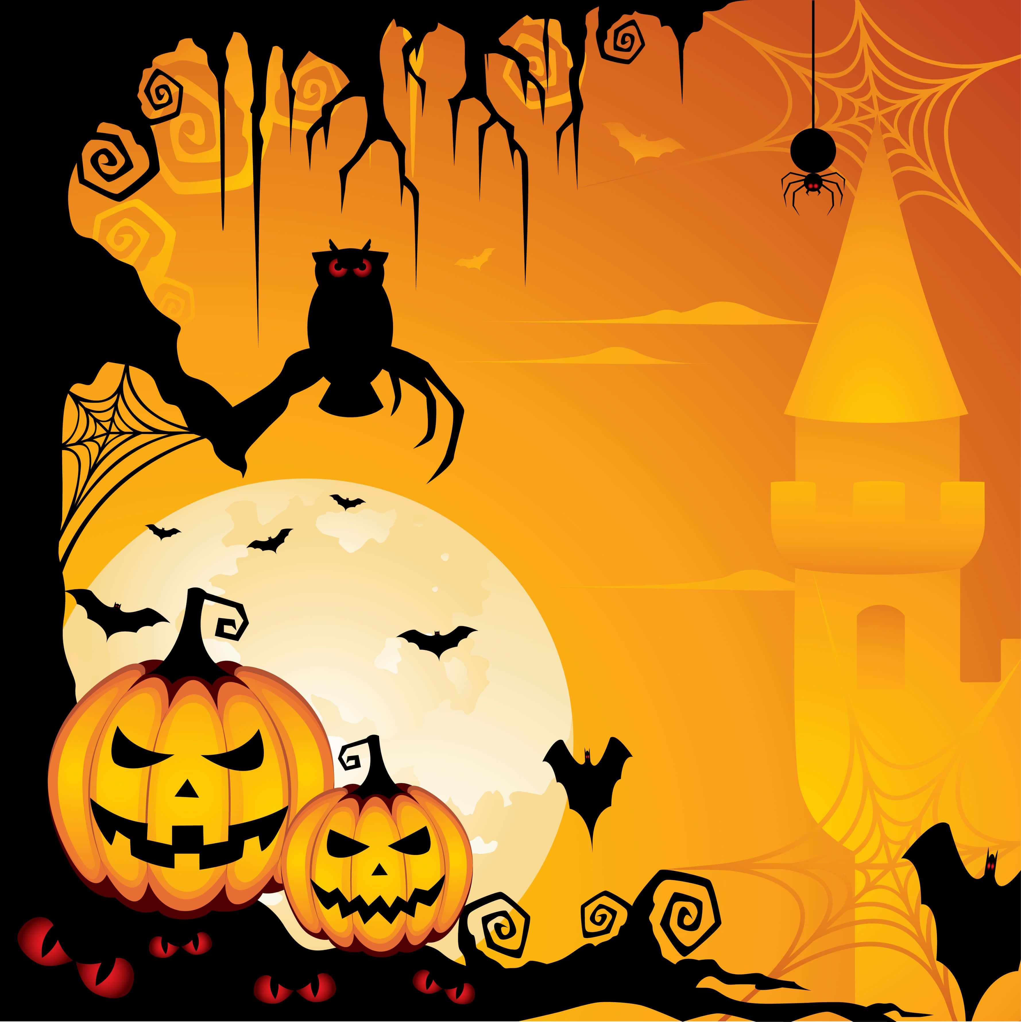 カボチャと城のあるハロウィンの背景 壁紙