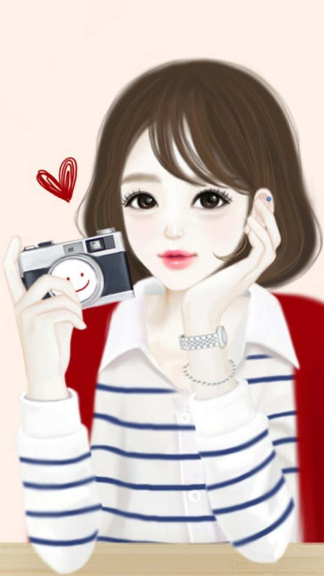 カメラを持ったかわいいアニメ少女の画像 壁紙