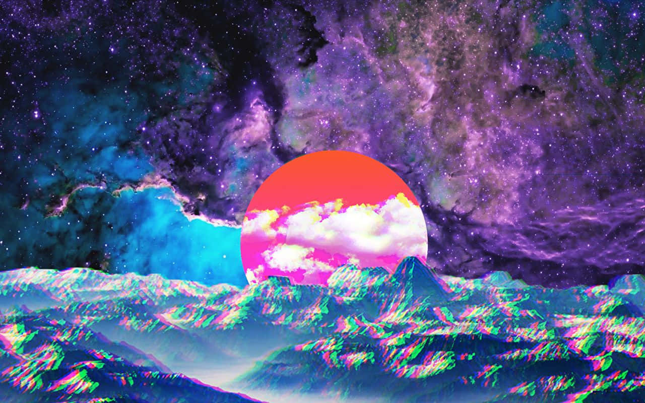 カラフルでサイケデリックな太陽と雲の画像 壁紙