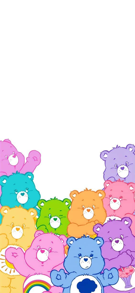 カラフルなケアベアのホワイト背景エステティック 壁紙