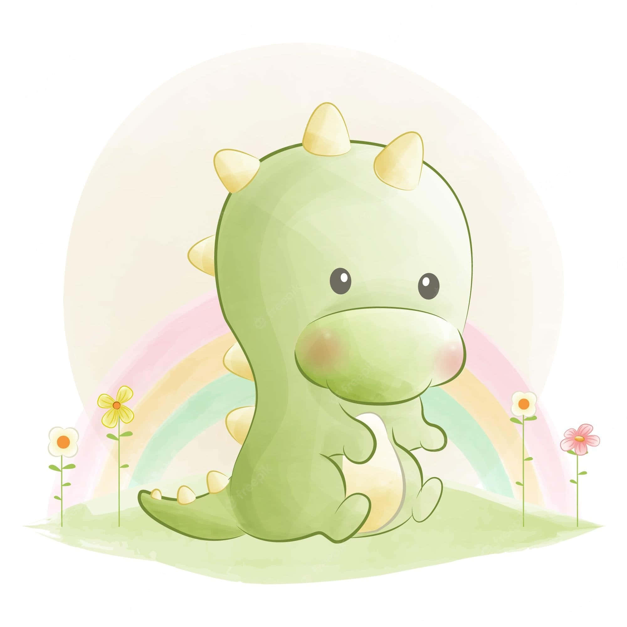 カラフルな森を歩くかわいい恐竜 壁紙