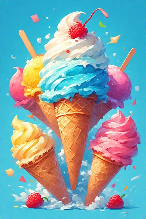 夏、アイスクリーム、アイスキャンディー、カラフル、遊び心、かわいい、デザート、デジタルペインティング、幻想的、4K、縦長壁紙