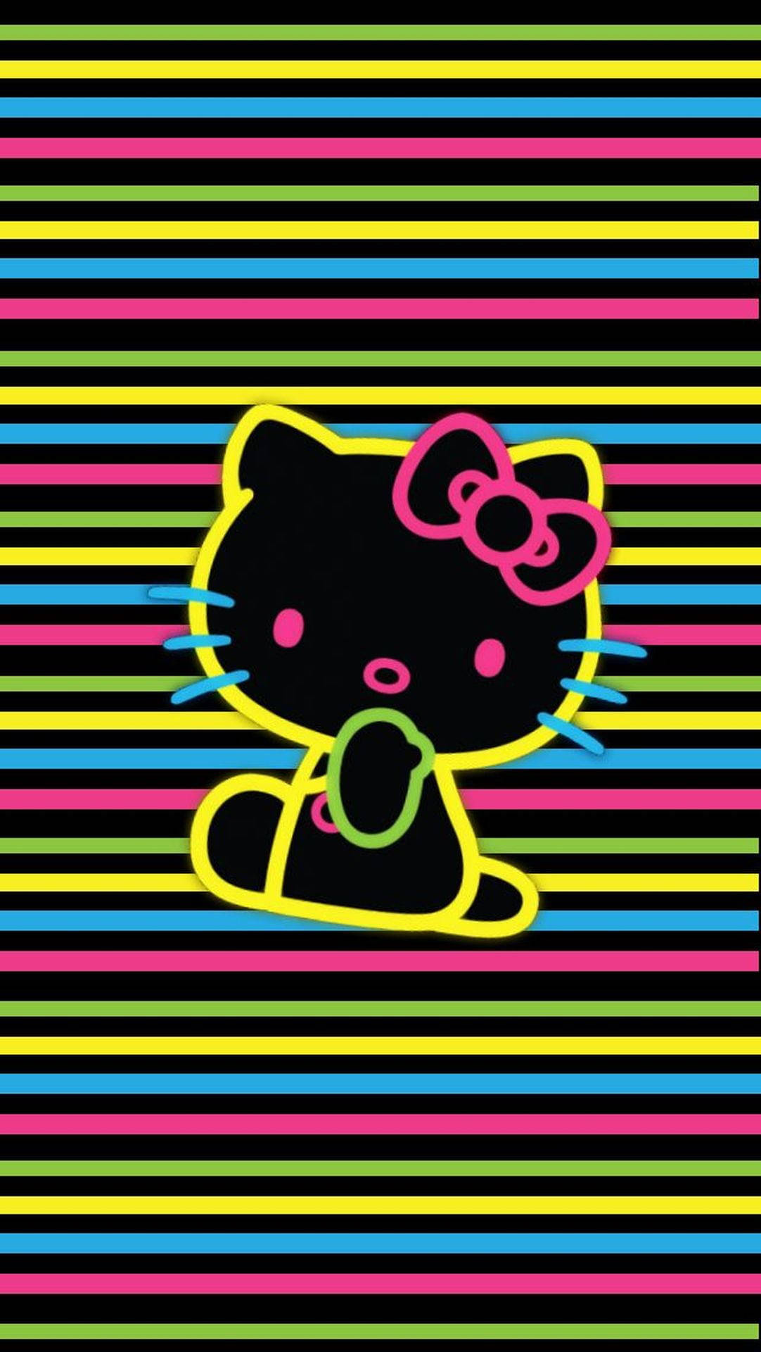 カラフルストライプの黒いハローキティ 壁紙
