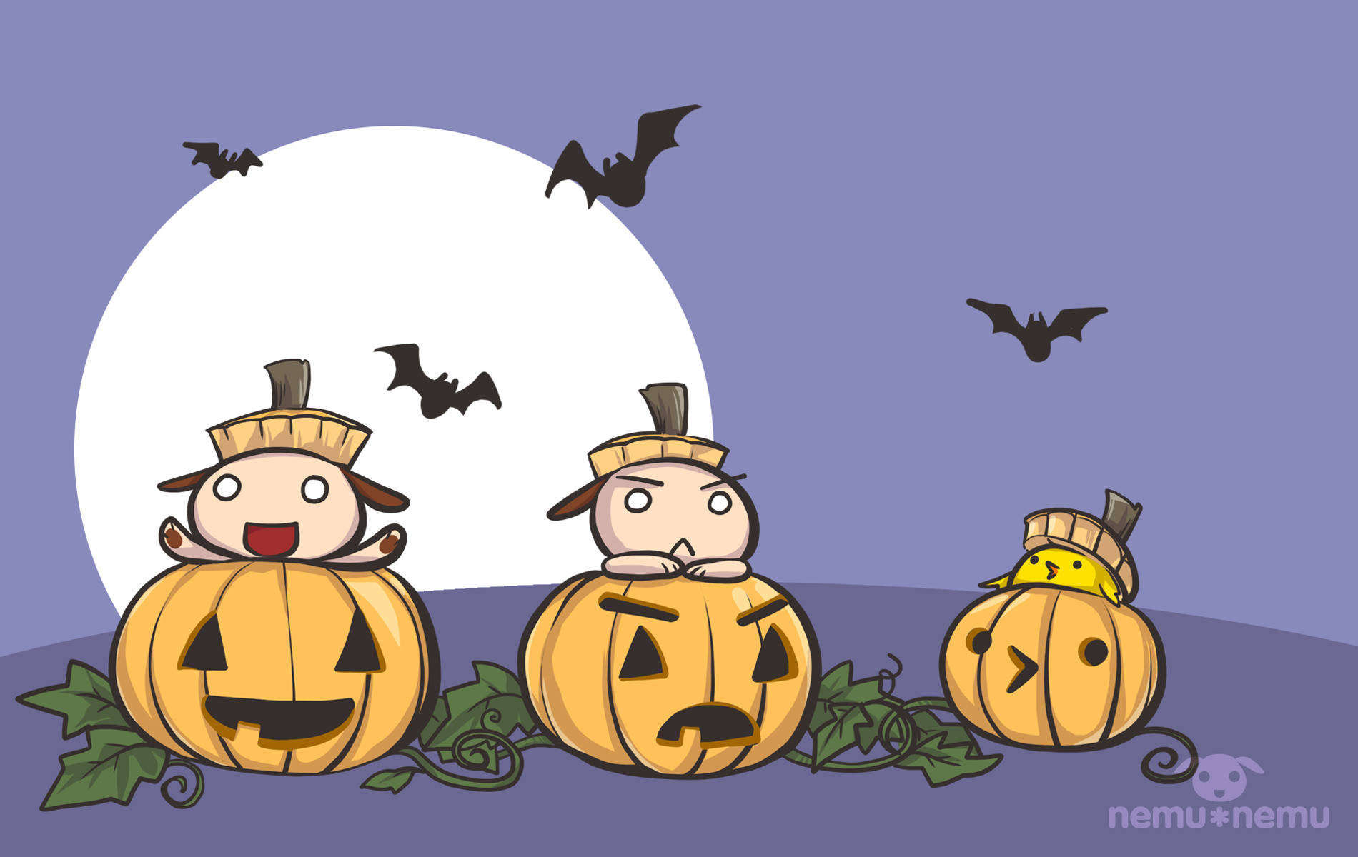 カワイイハロウィンのカボチャの中の動物たち 壁紙
