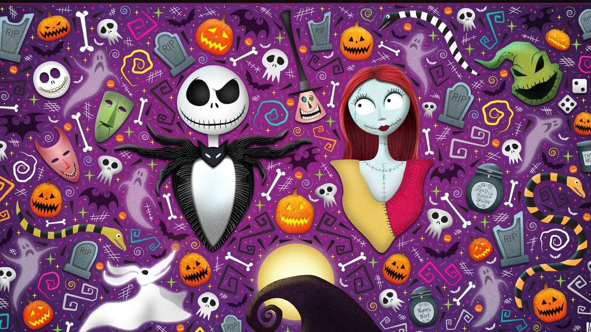 カートゥーン ハロウィン ジャック・スケリントンとサリー 壁紙