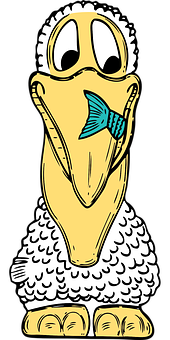 カートゥーンペリカンと魚 壁紙