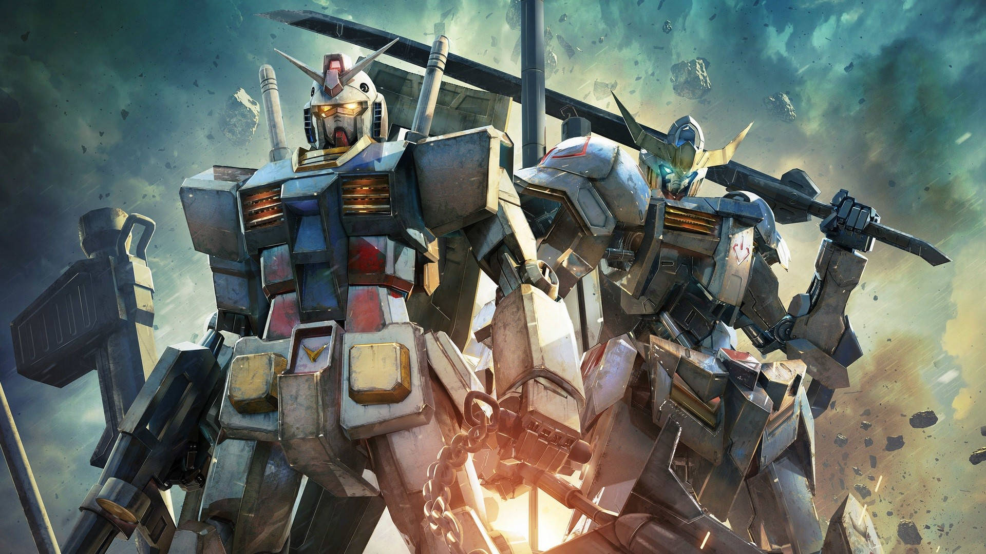 ガンダムロボットが武器を構える姿