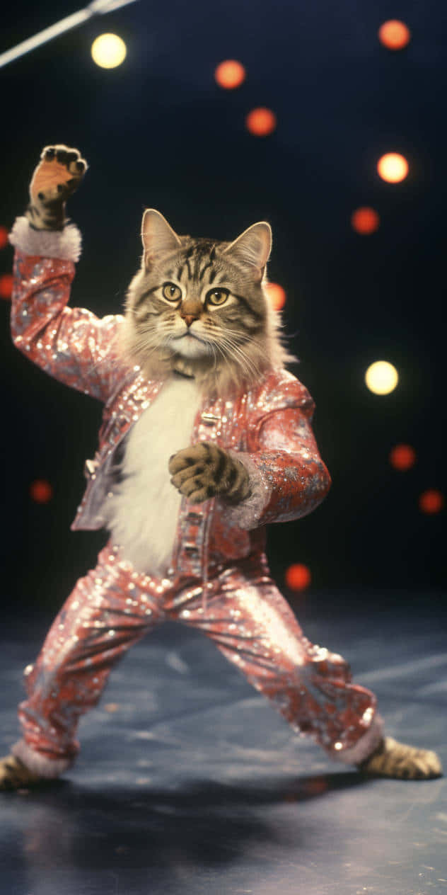 キラキラ衣装で踊る猫 壁紙