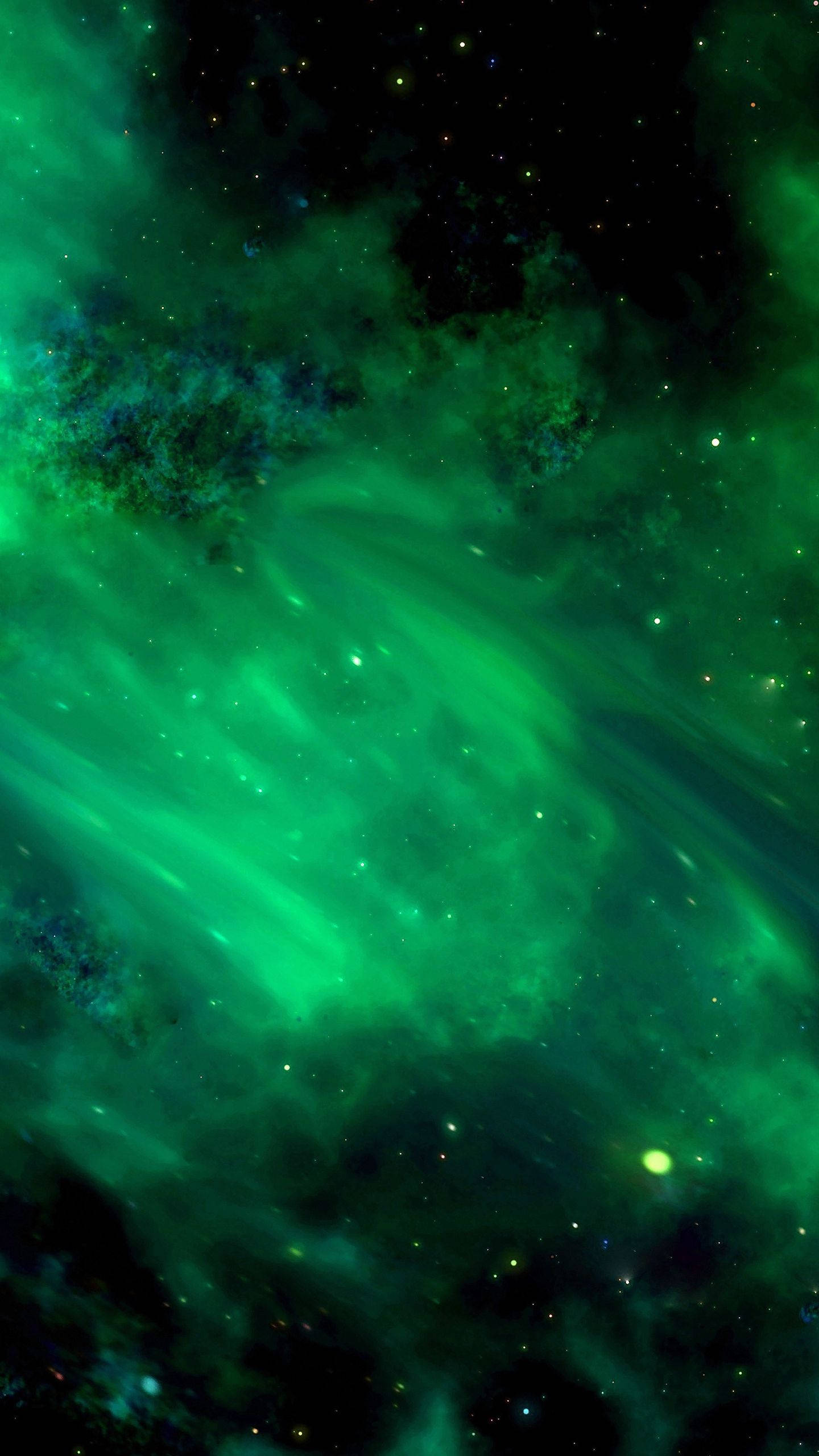 キラキラ輝く緑の夜空 壁紙