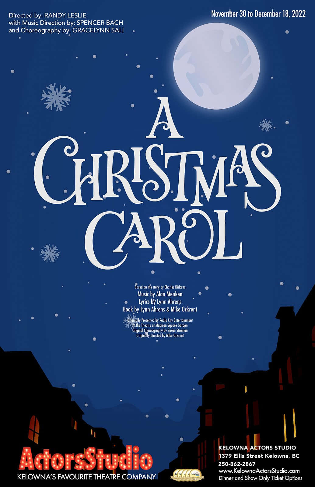 クリスマス・キャロルのポスター、月と街並み 壁紙