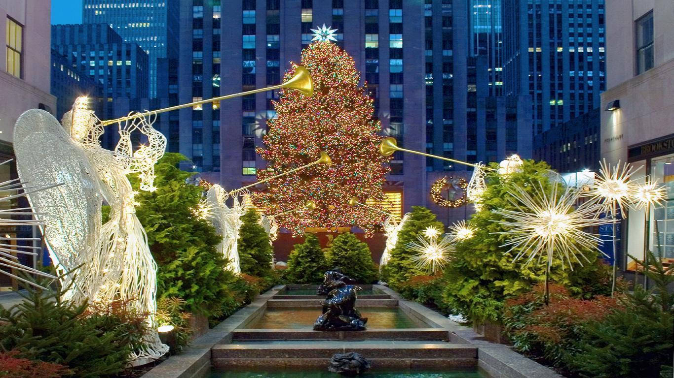 クリスマスのロックフェラーセンターガーデン 壁紙