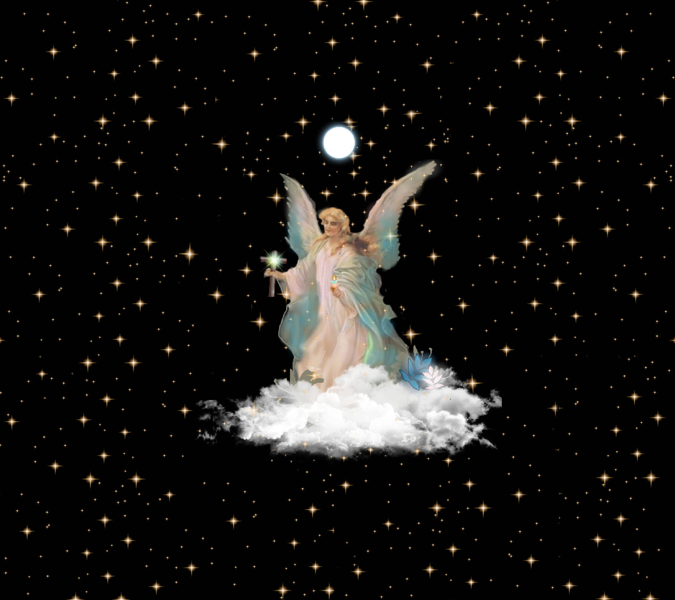 クリスマスエンジェル 星空アート 壁紙