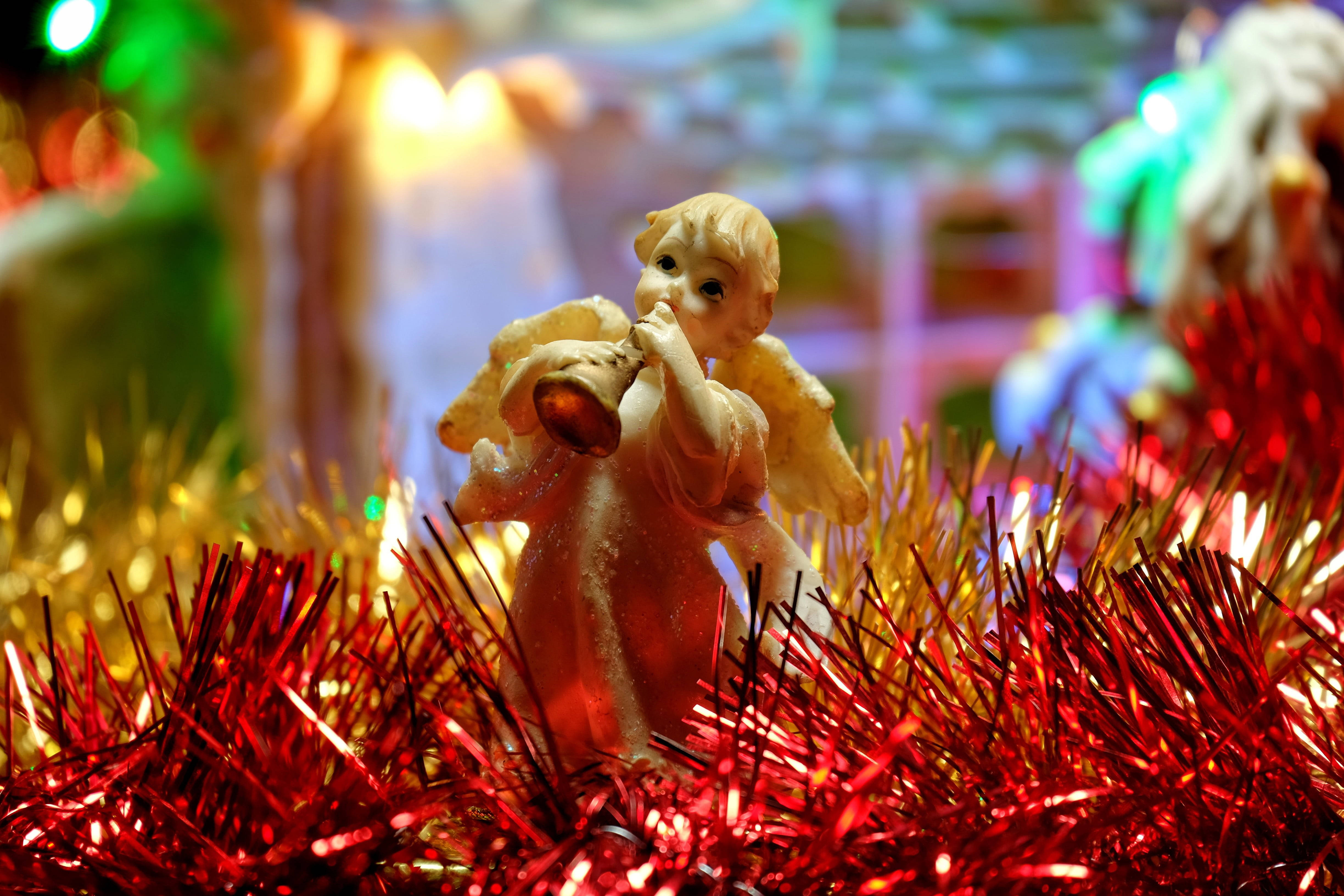 クリスマスエンジェルとティンセル 壁紙
