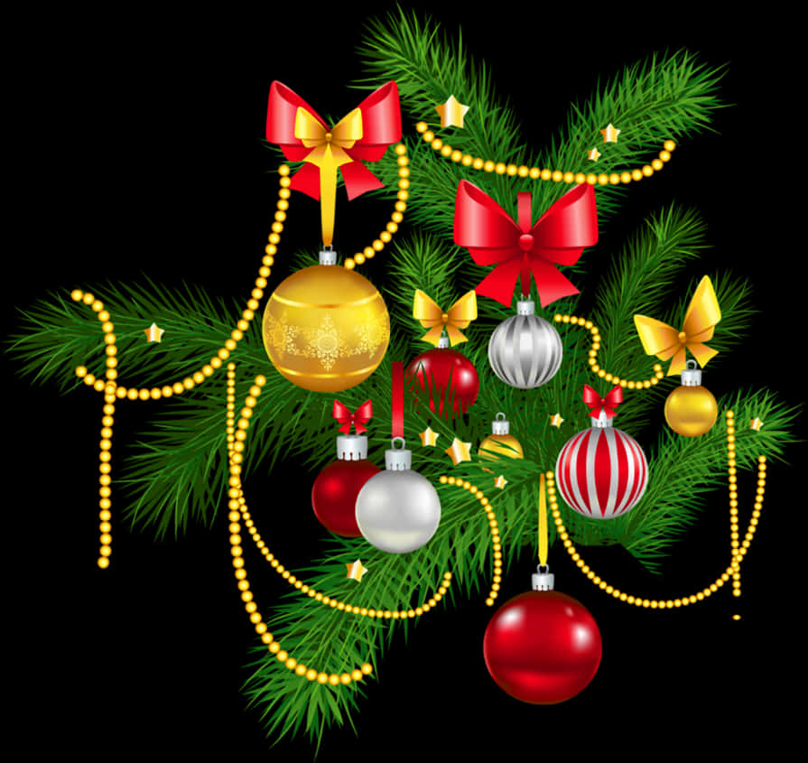 クリスマスオーナメントと松の飾り 壁紙