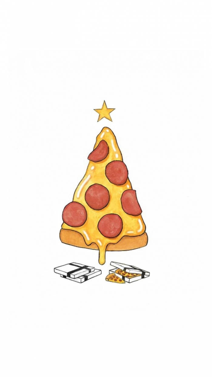 クリスマススペシャル - あなたのiPhoneのための遊び心あふれるピザのツリー 壁紙
