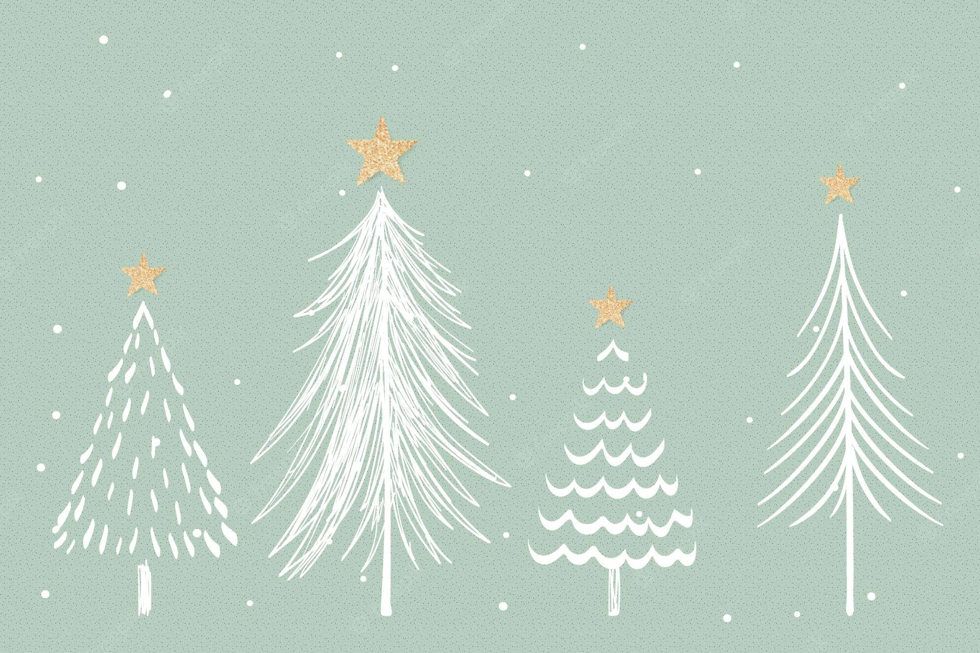 クリスマスツリー グリーン＆ホワイト エステティック 壁紙