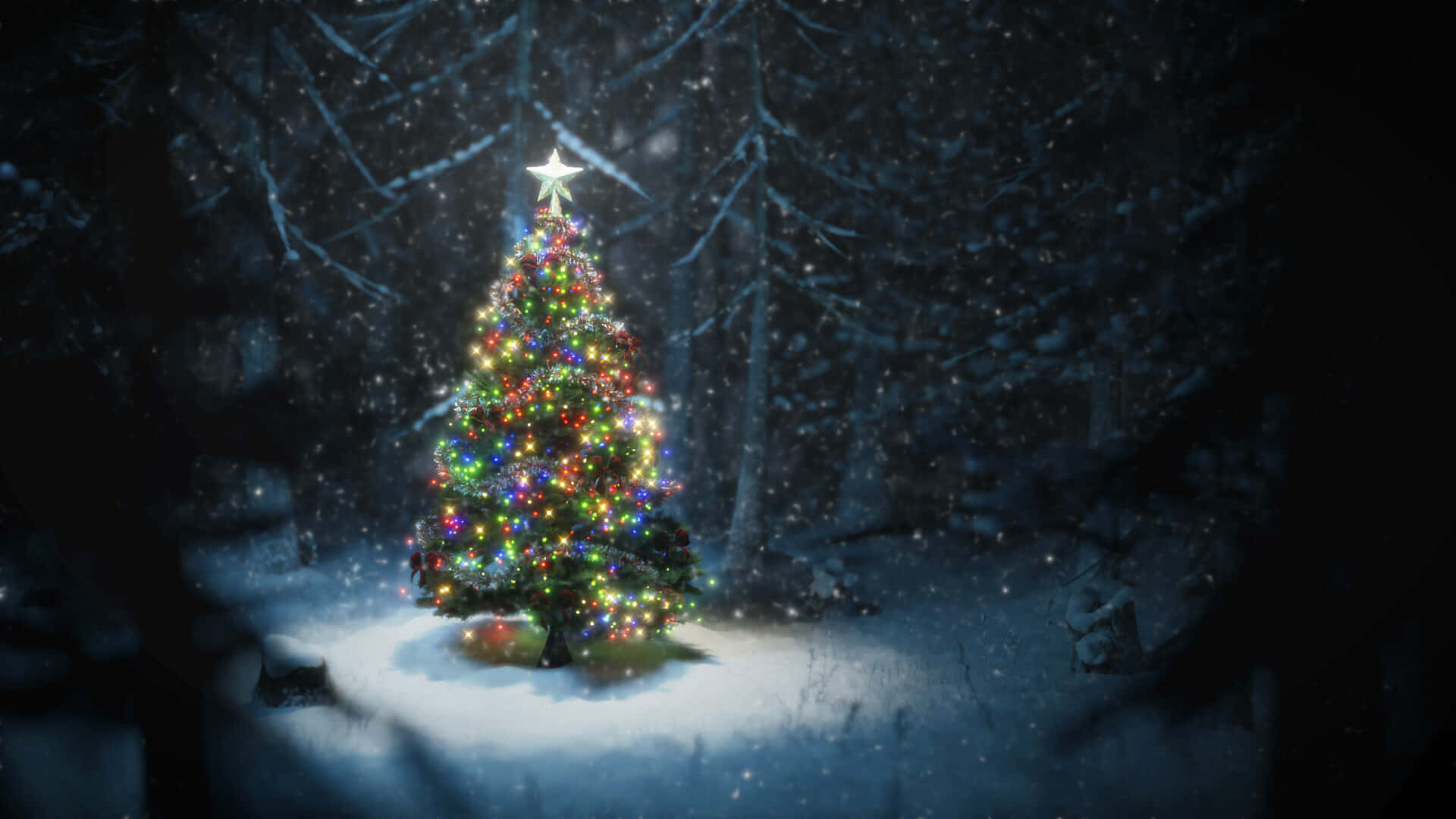 クリスマスツリー 装飾とイルミネーション 壁紙