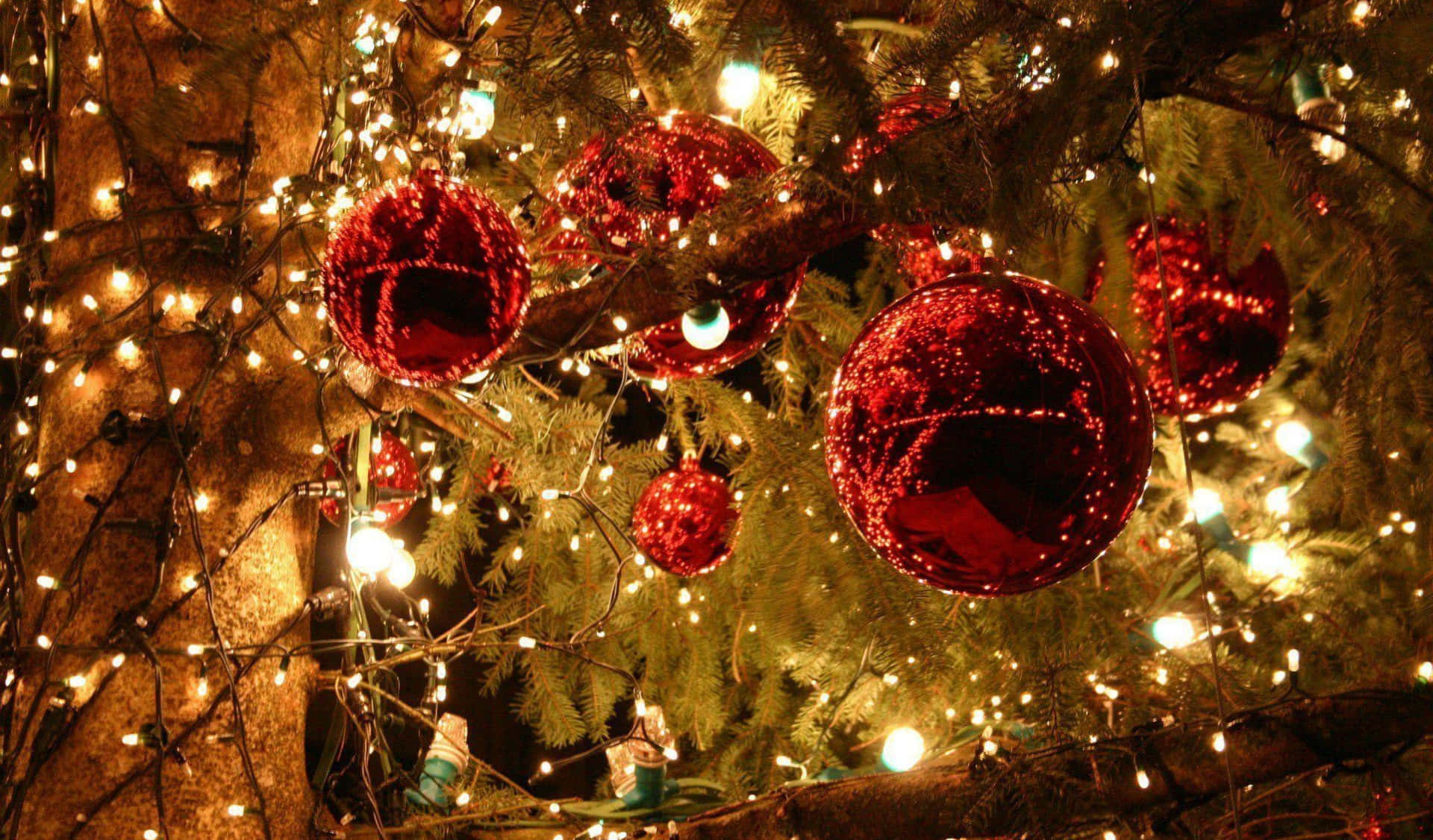 クリスマスライト ゴールド アート 赤いオーナメントの写真 壁紙