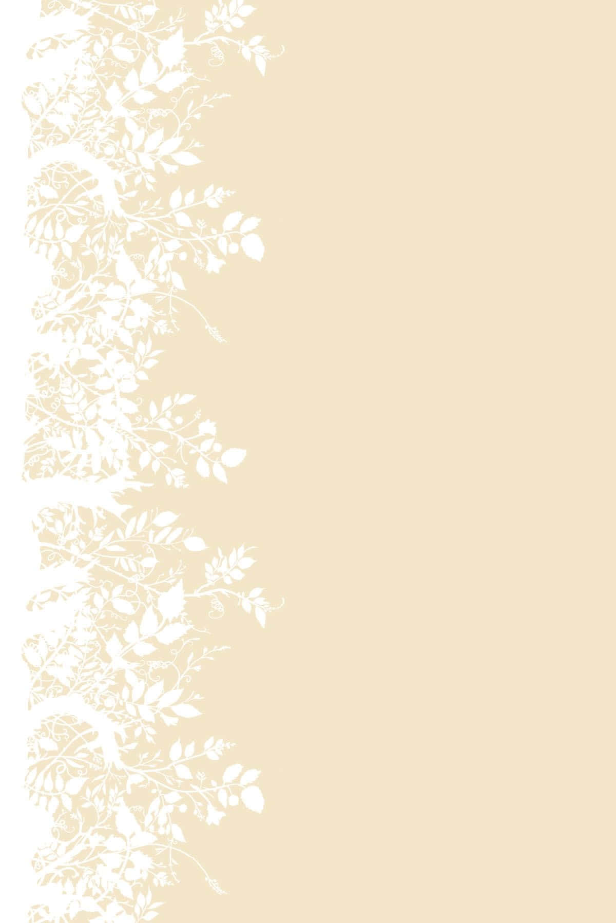 クリーム色の背景に白い葉 壁紙