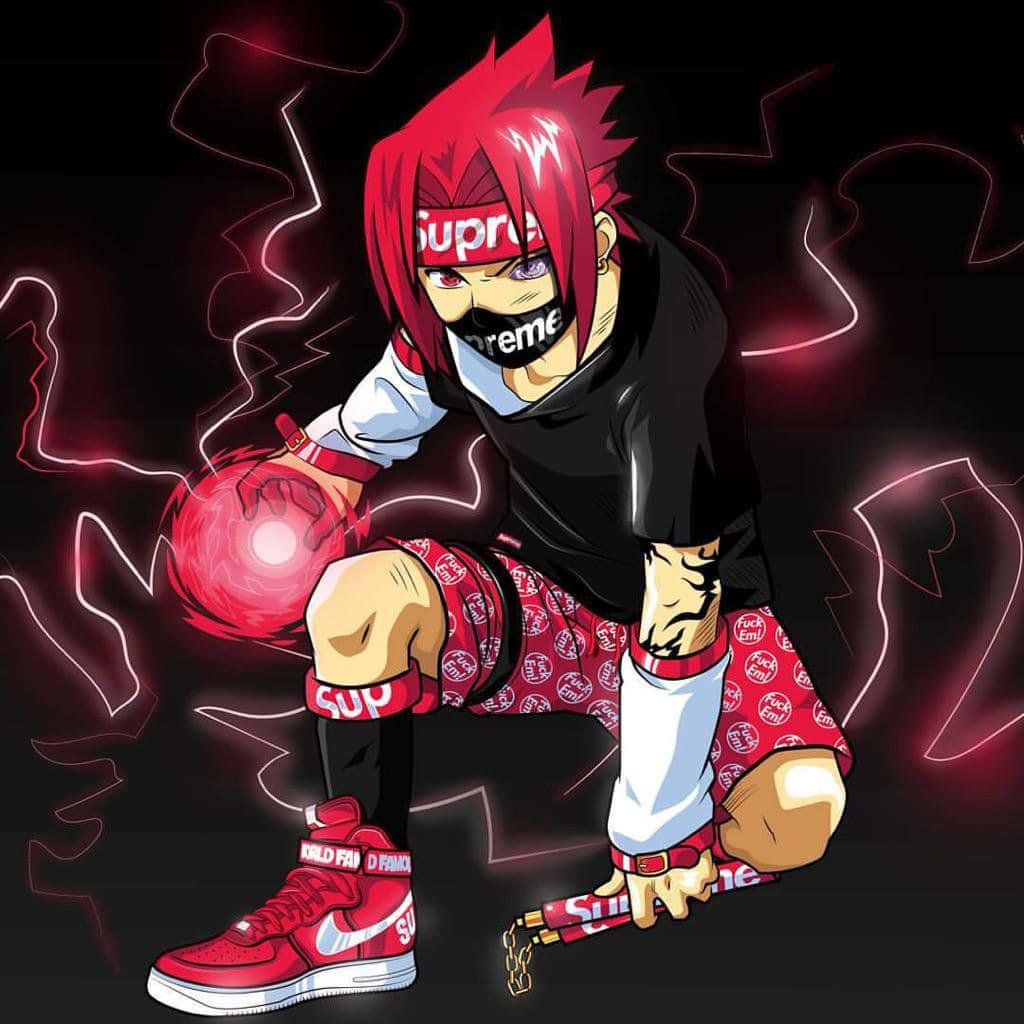 クールなSupremeアニメ ナルト サスケ 黒と赤 壁紙