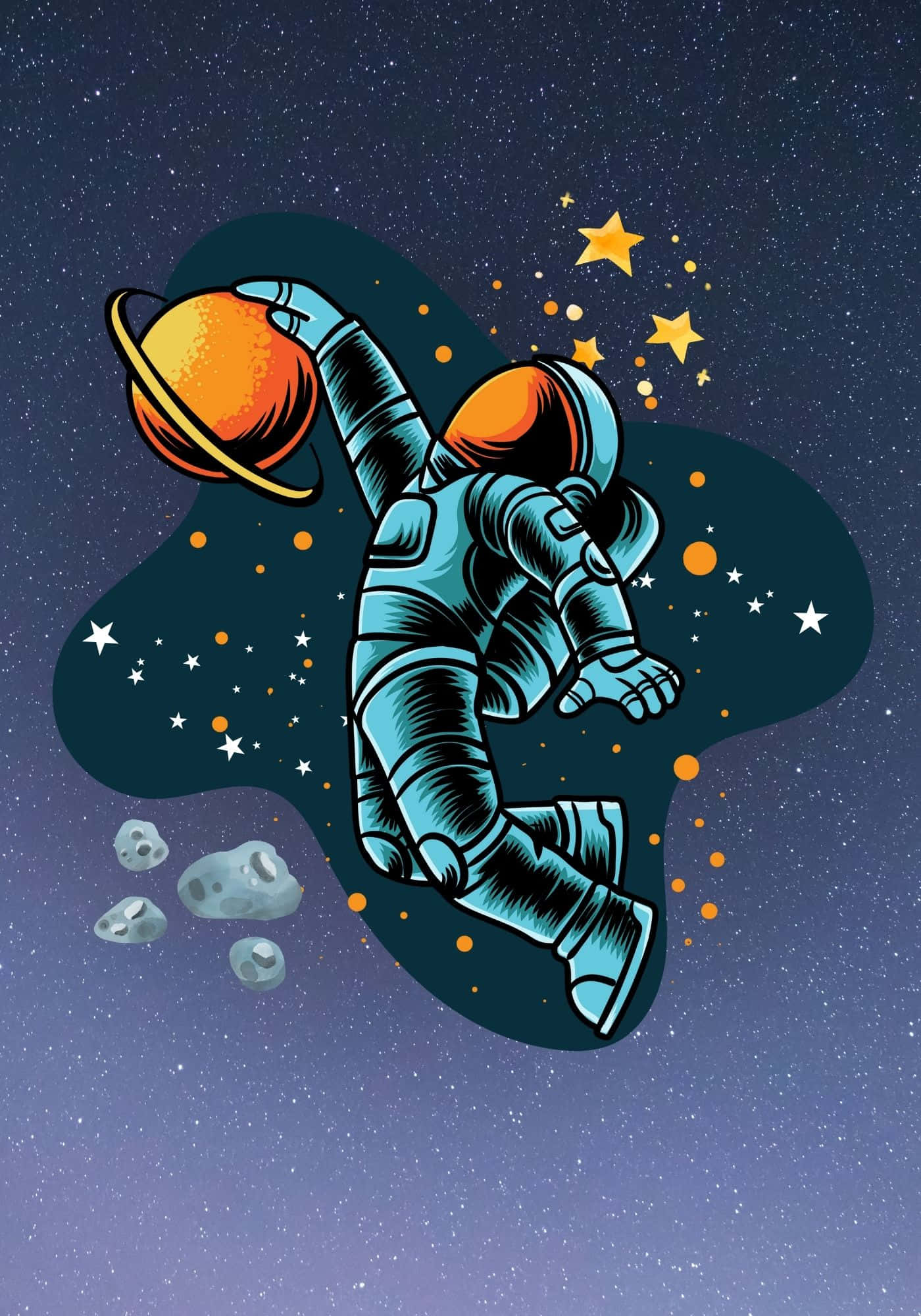 クールな宇宙飛行士と星と小惑星の背景 壁紙