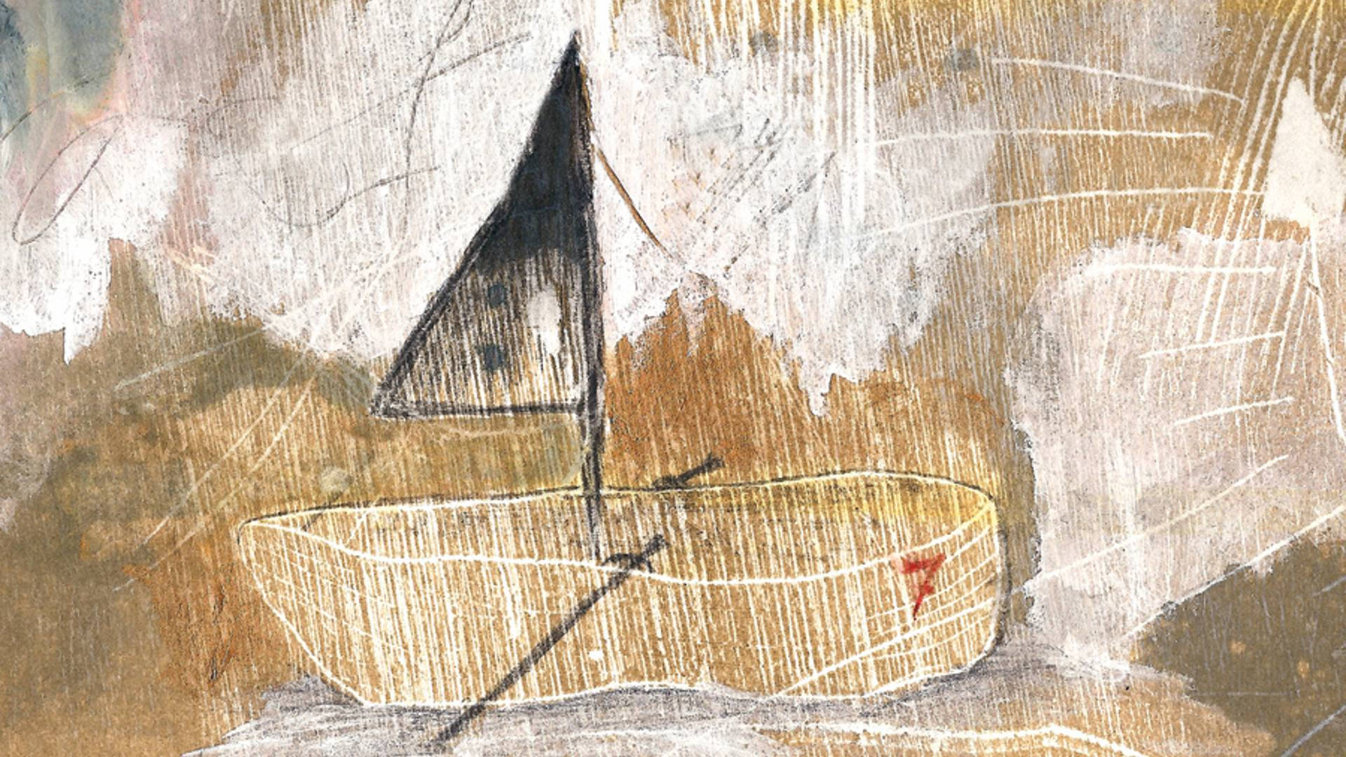 クールな彫刻風のボートの描き絵 壁紙