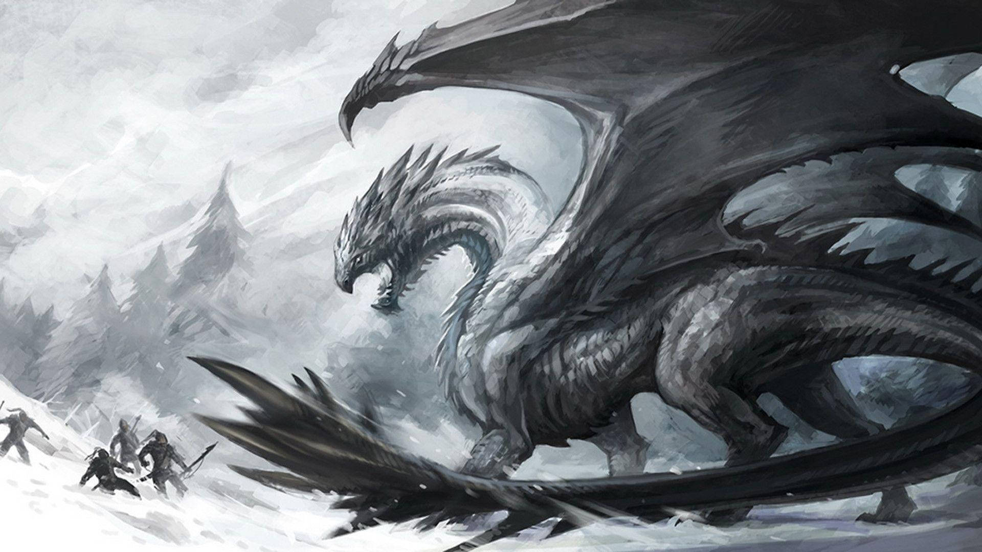クールな雪のドラゴンの描き画 壁紙