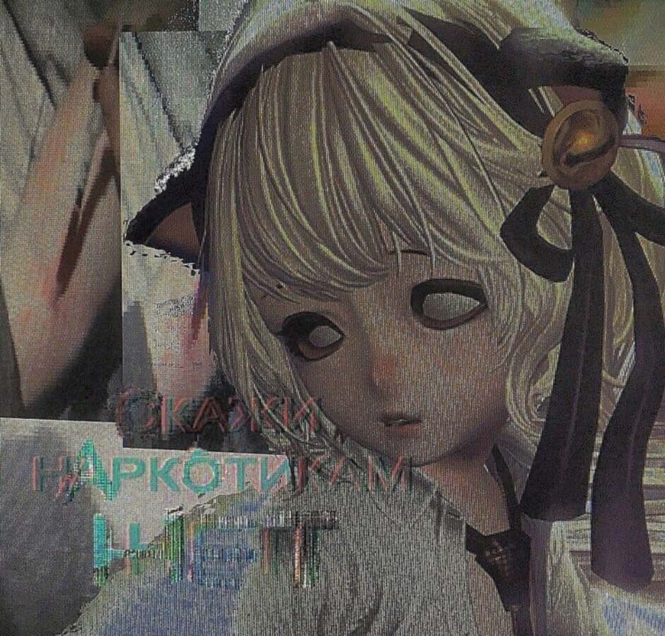 グランジアニメ風の猫パーカーを着た女の子 壁紙