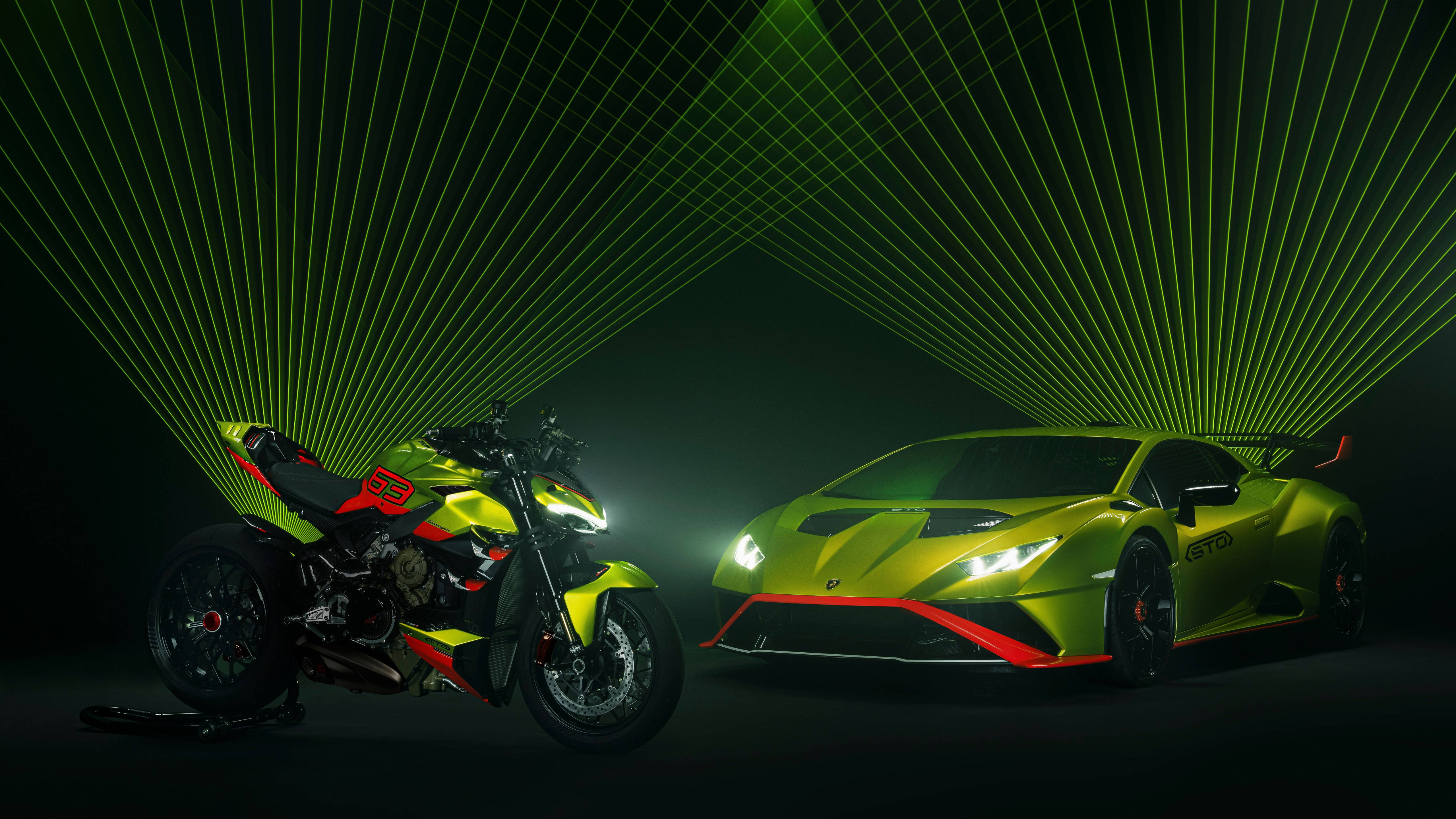 グリーン モーターサイクル カー 5120x1440 壁紙
