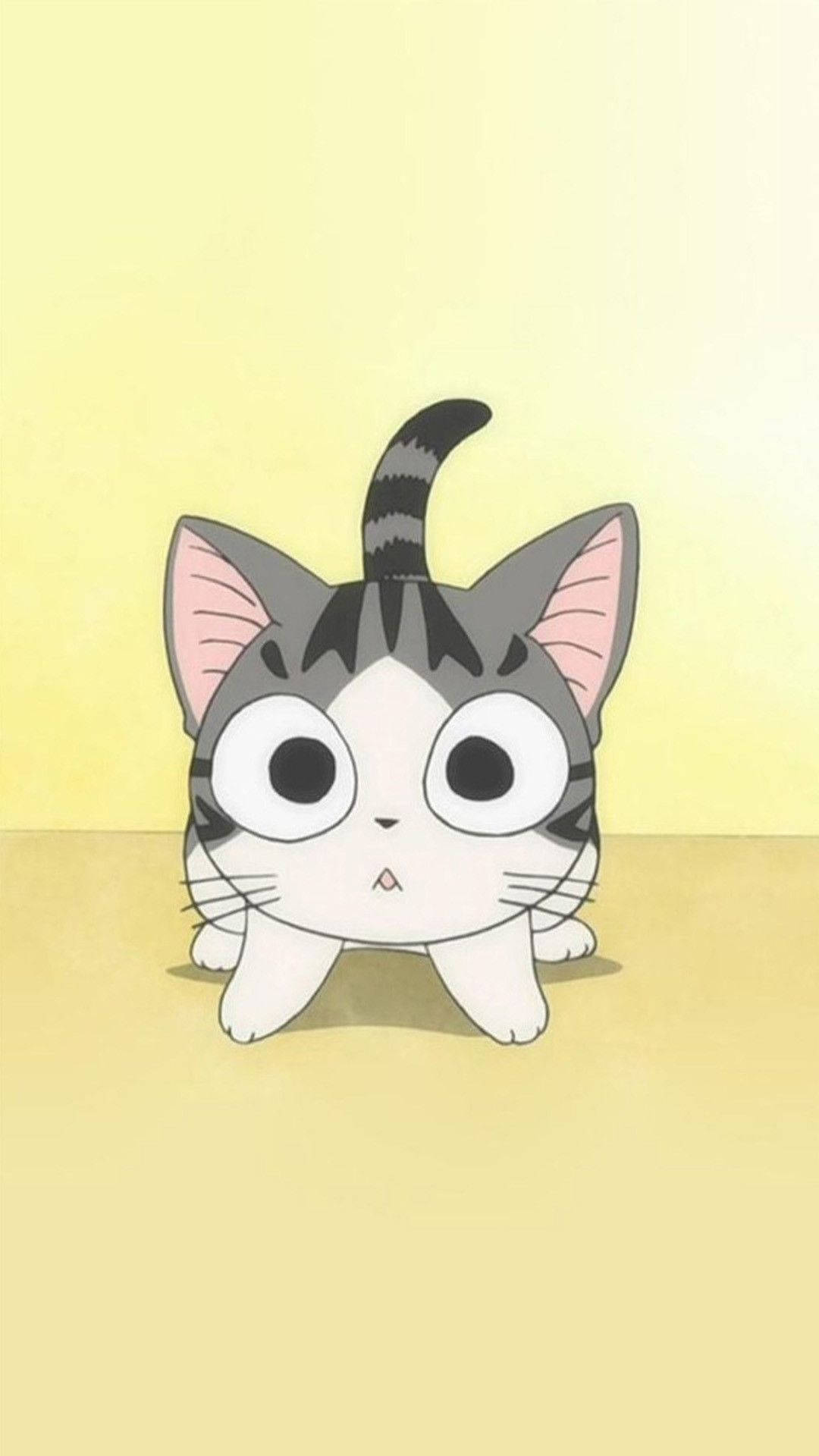 グレーとピンクの漫画の猫 壁紙