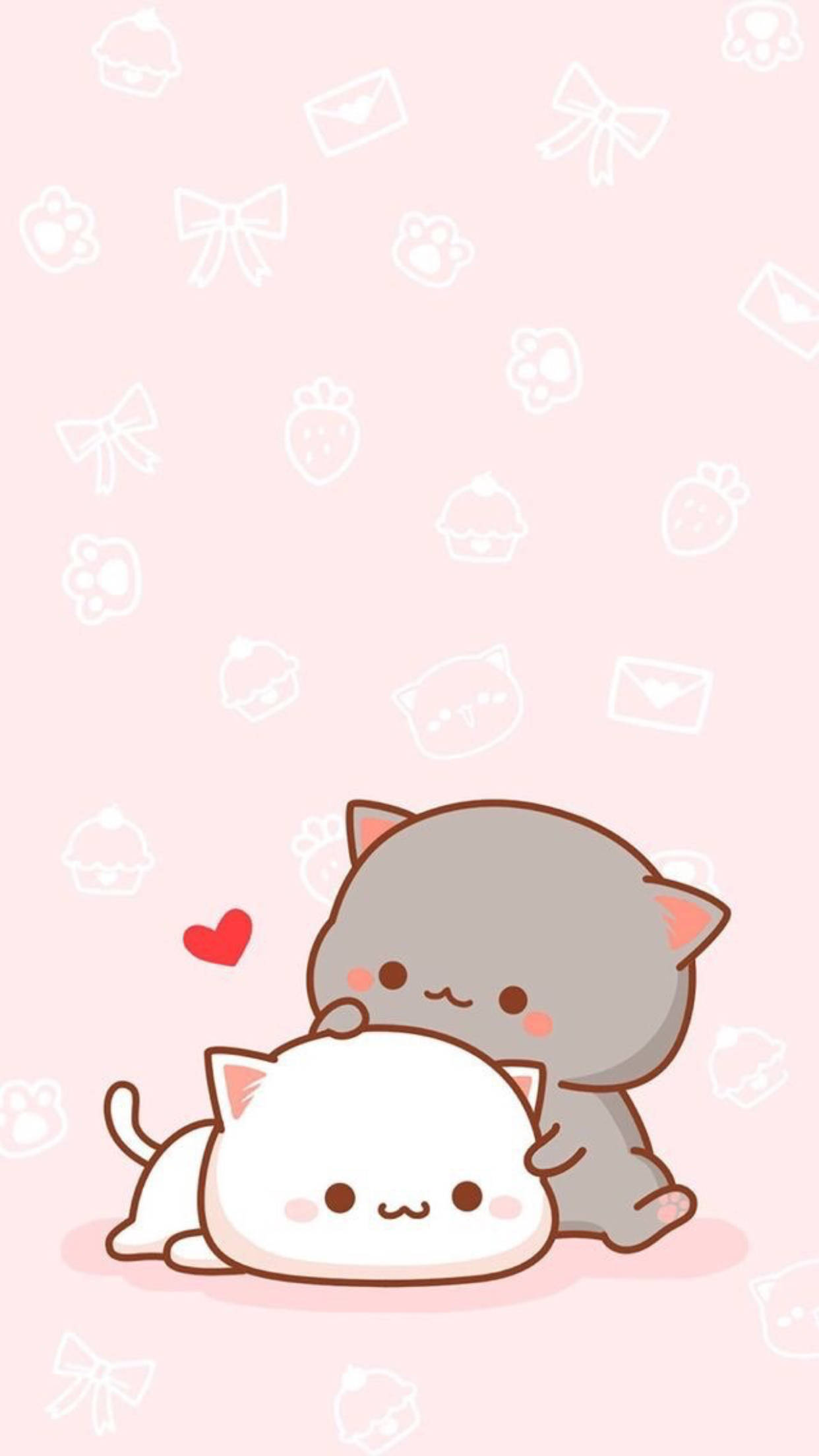 グレーと白のカップル猫のイラスト 壁紙