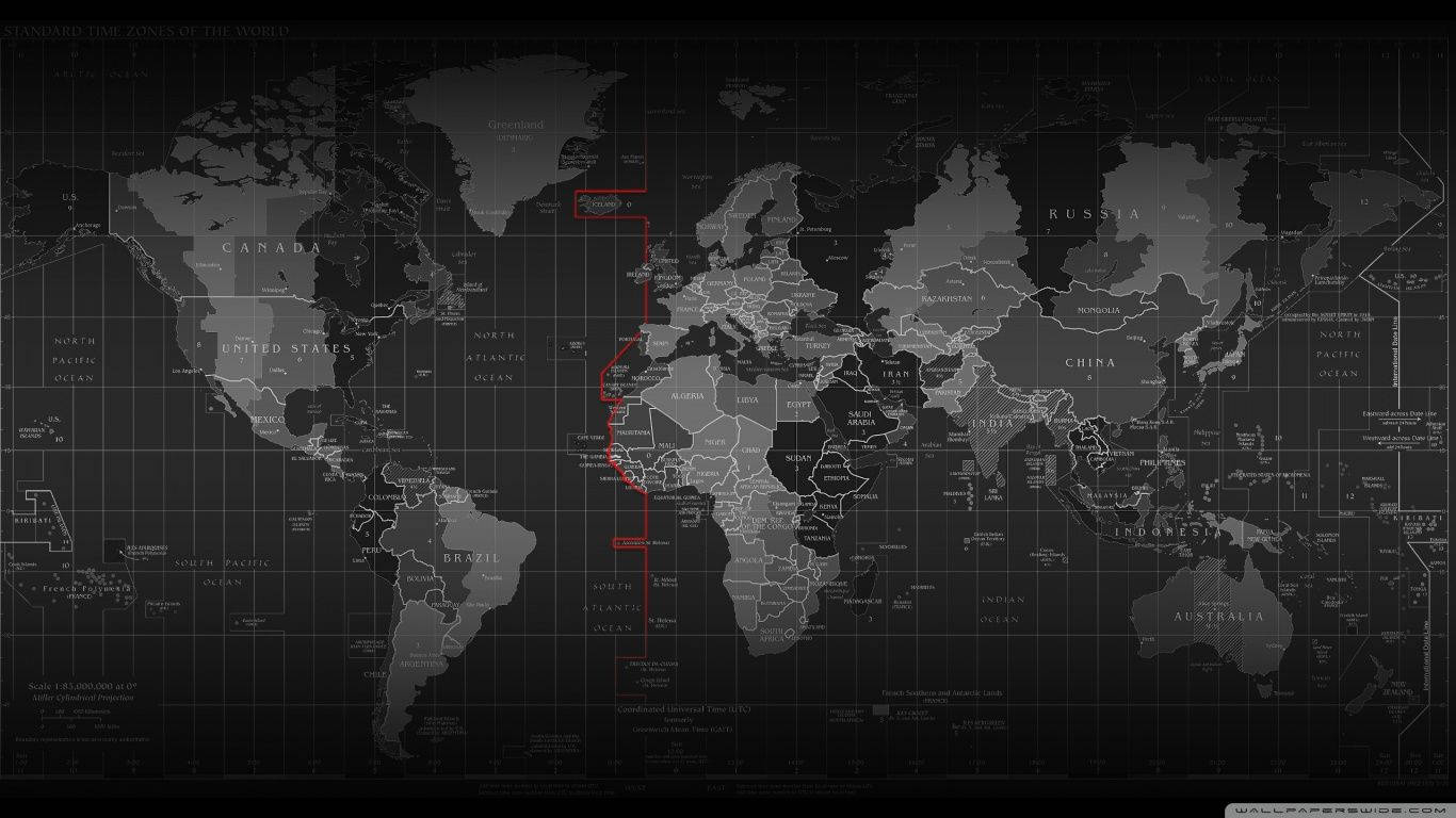 グレーのタイムゾーン世界地図 壁紙