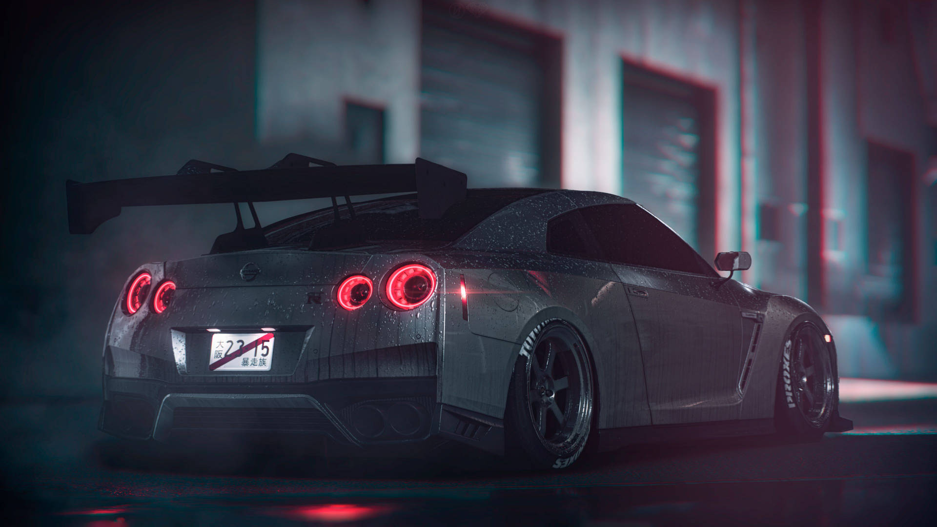 グレーの日産GT-R テールライト点灯 4K — 車 4K GIF 壁紙
